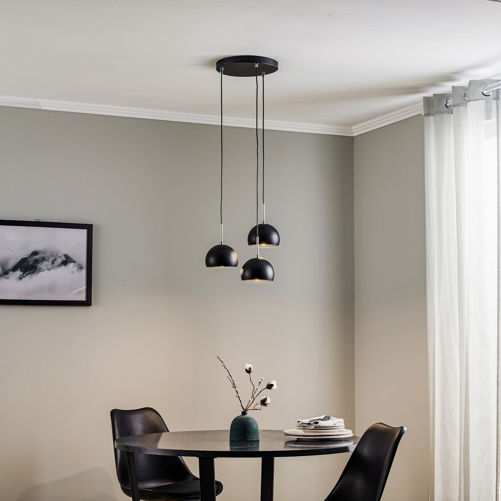 Hanglamp Cool, 3-lamps rond, zwart