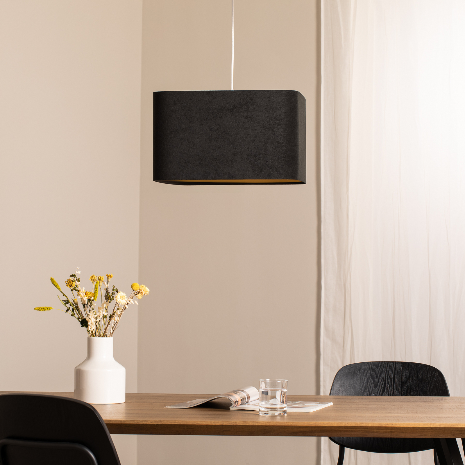 Kwadro pendant light, black, 40 x 40 cm, velour fabric