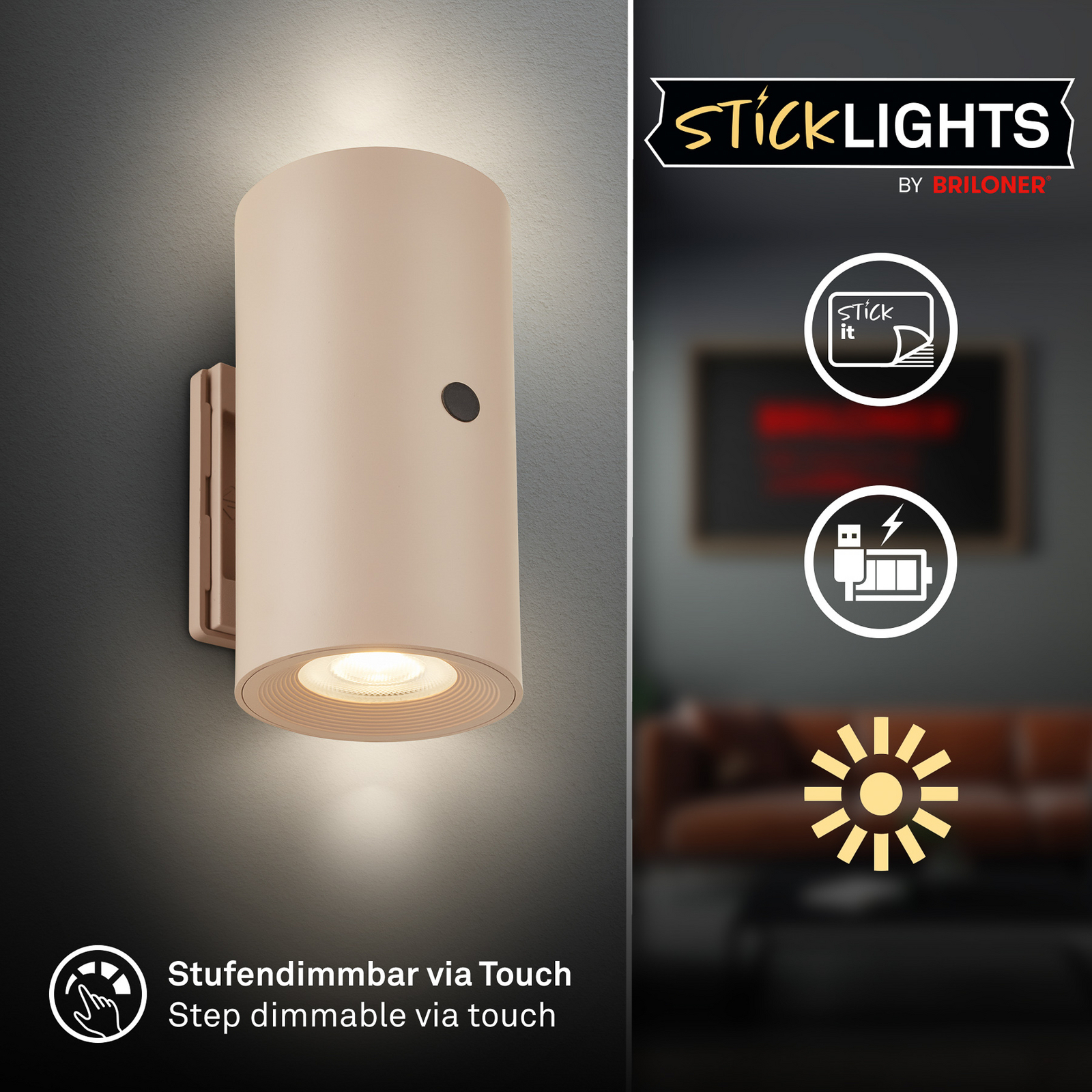 Isy LED zidna svjetiljka na baterije, bež, plastika, 3000 K