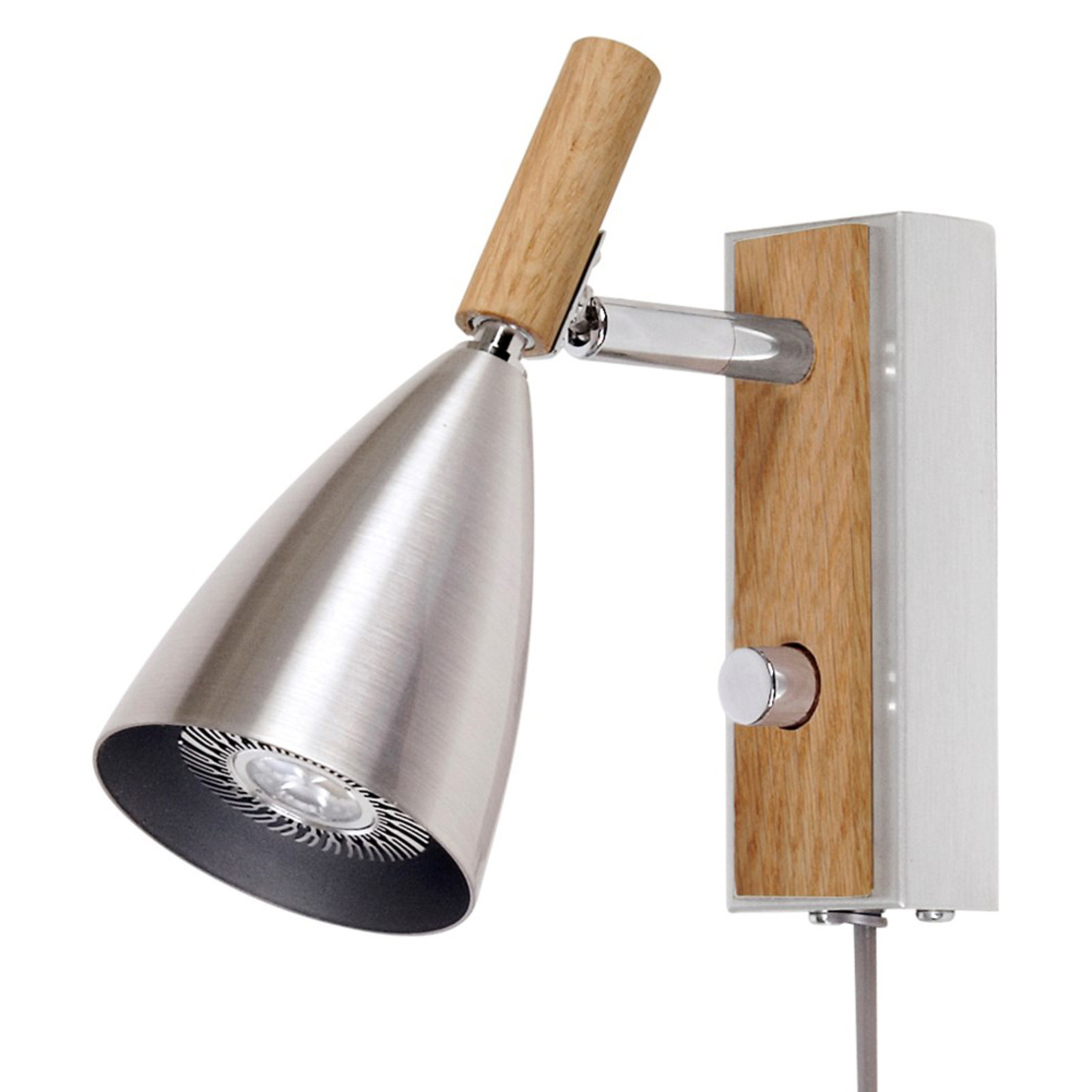 BELID Wall lamp Frank 2.0 LED, aluminium, oak, for Living / Dining Room, metal, wood, GU5.3 / MR16, 5 W, energy efficiency: A+, H: 13.5 cm