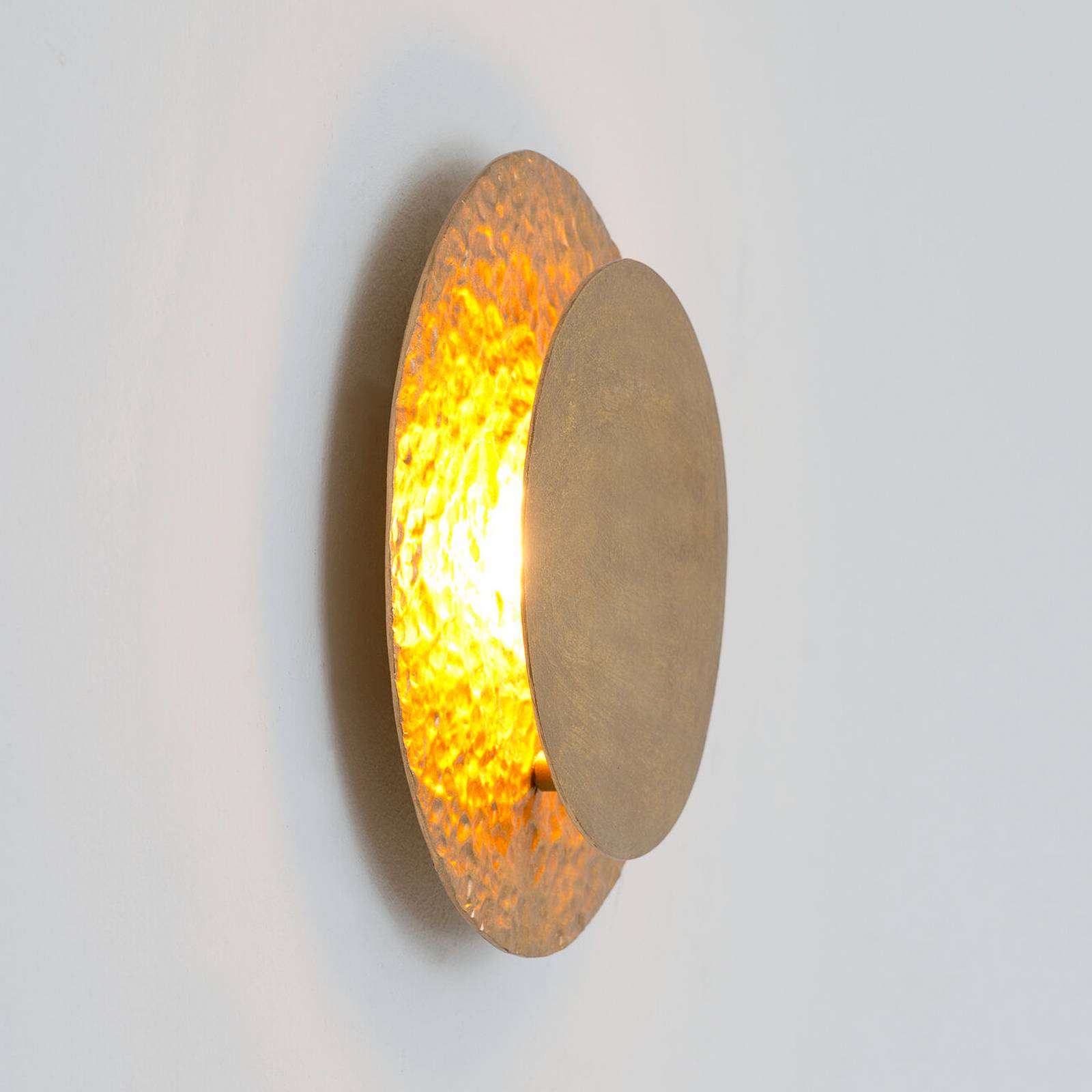 LED-væglampe CORONARE, Ø 26 cm, guldfarvet, metal, dæmpbar