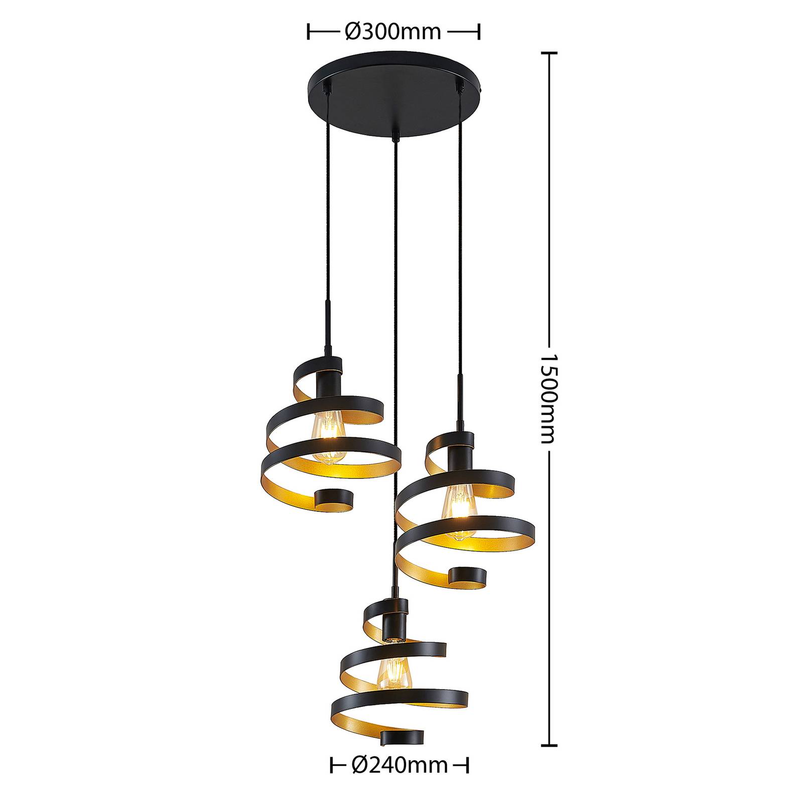 Lampa wisząca Lindby Colten, Ø 50 cm, 3-punktowa, czarny, złoty