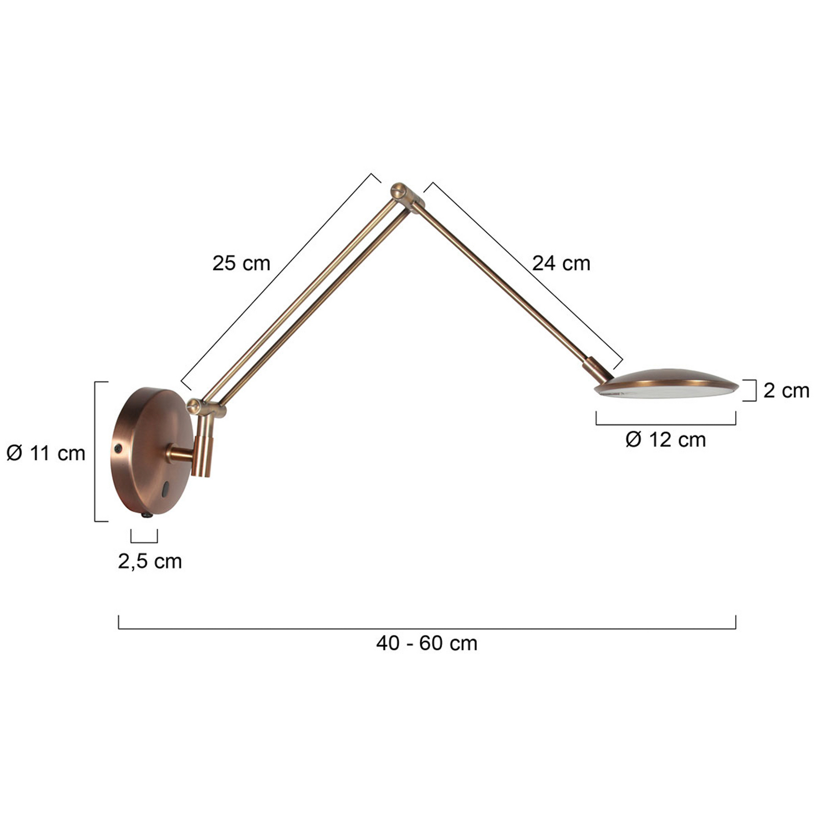 LED-Wandlampe Zenith 2 mit Arm, bronze, CCT, Metall, Stecker
