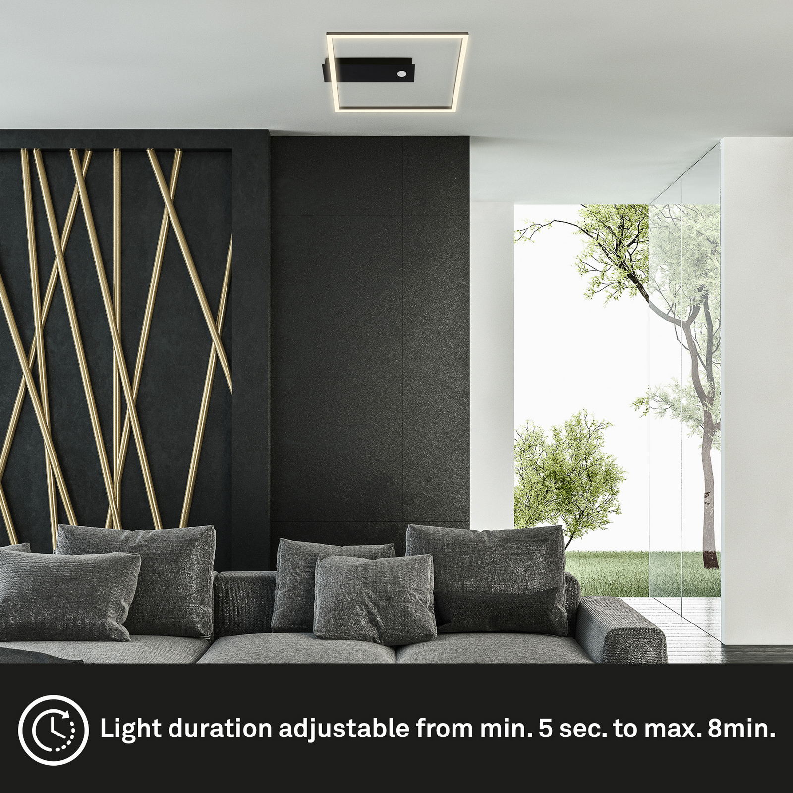 LED-Deckenleuchte Nici, schwarz, eckig, Bewegungsmelder LED-Deckenleuchte Nici, schwarz, eckig, Bewegungsmelder