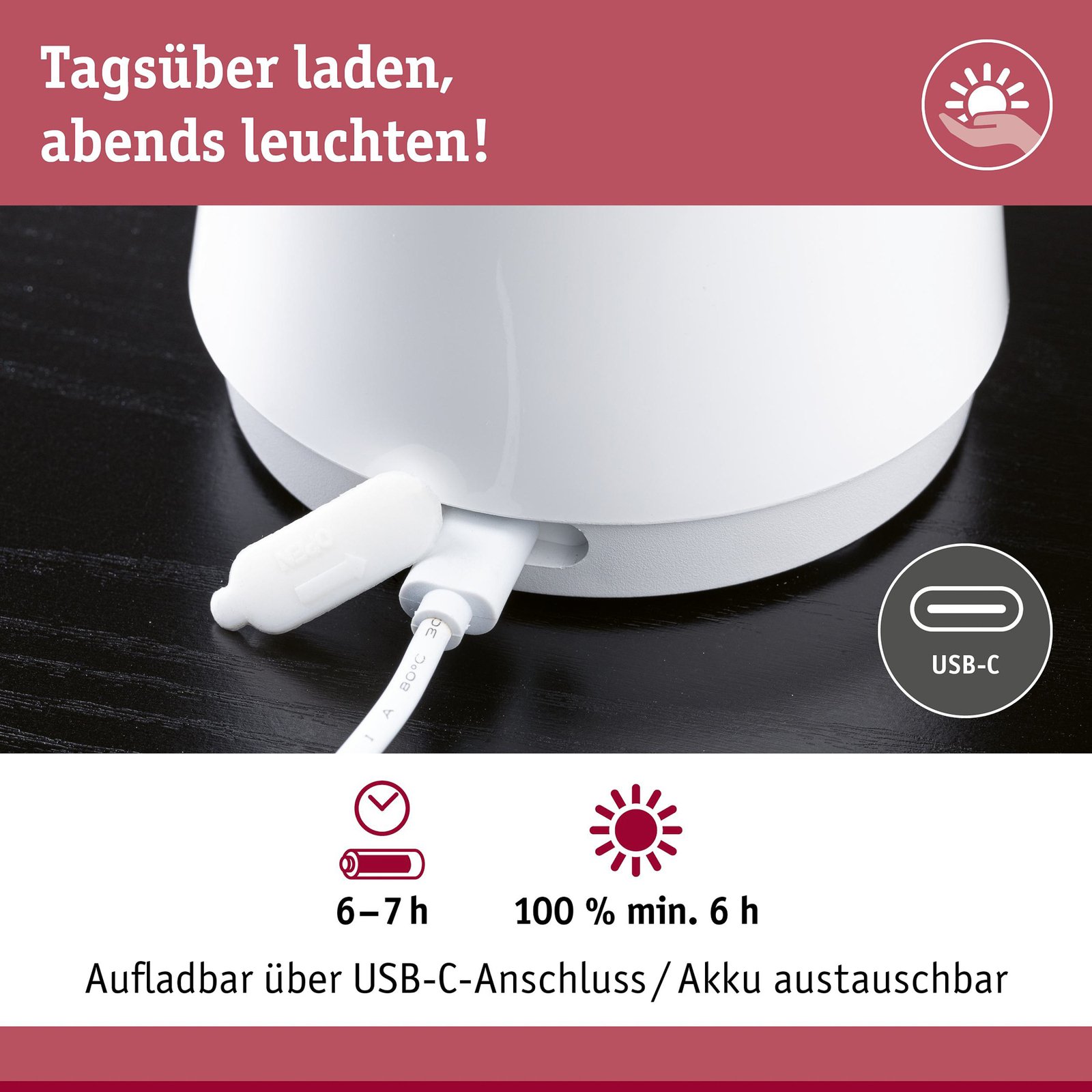 Onzo Portable Stolní Lampa 3-Step-Dim IP44 2700K Bílá - Paulmann