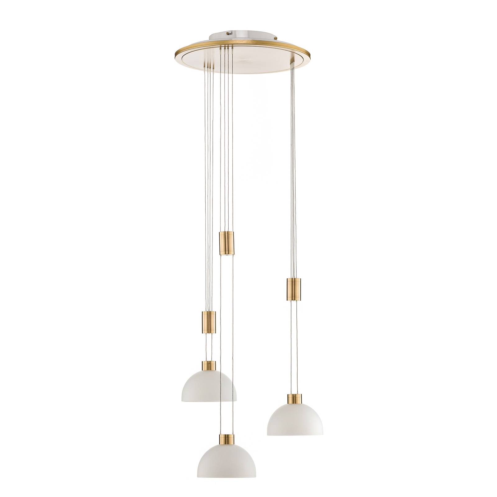 Rothfels Laurena hanging lamp 3-bulb round brass, for Living / Dining Room, glass, brass, 8.4 W