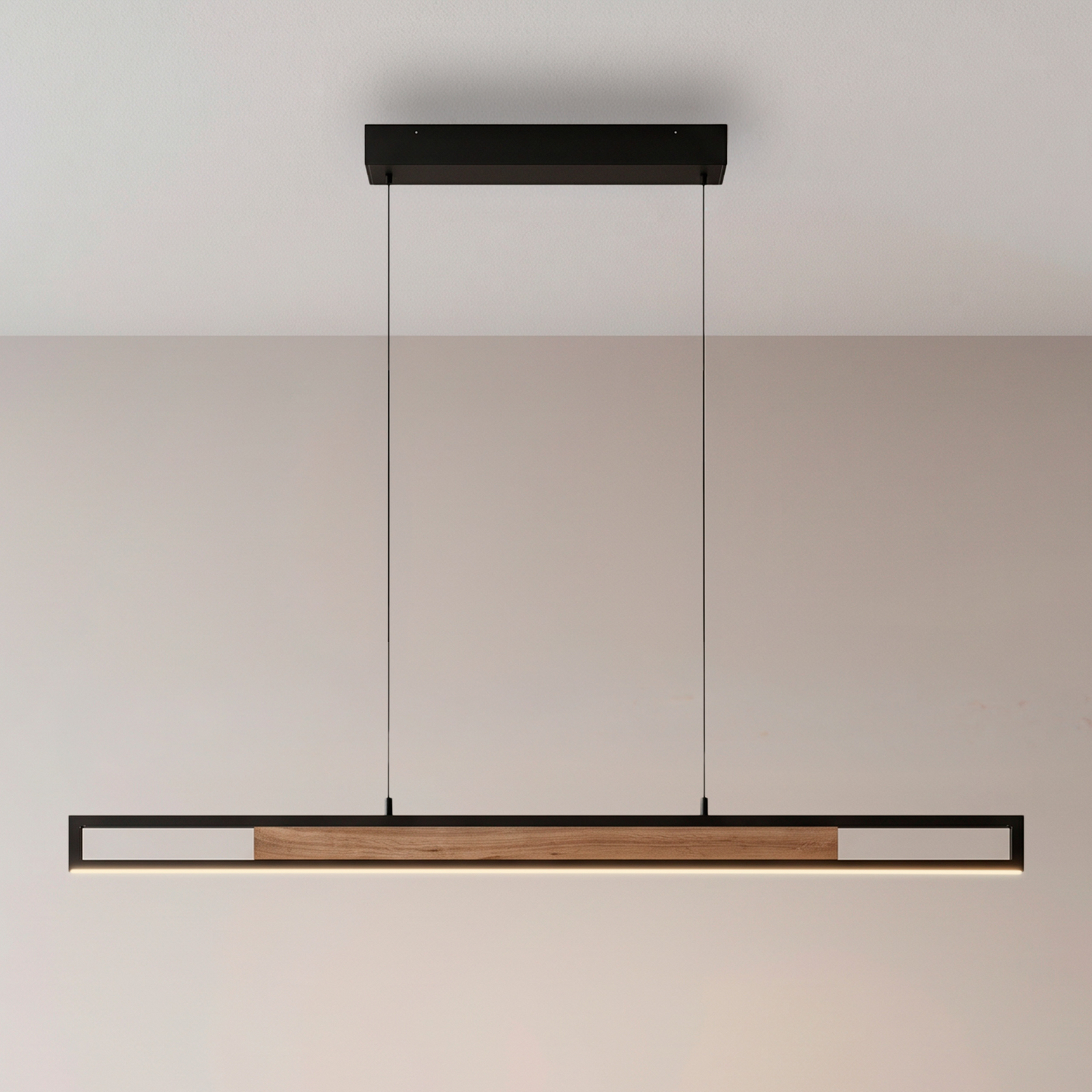 Sveja LED függő lámpa, hosszúság 115 cm, fekete/fa színű, CCT