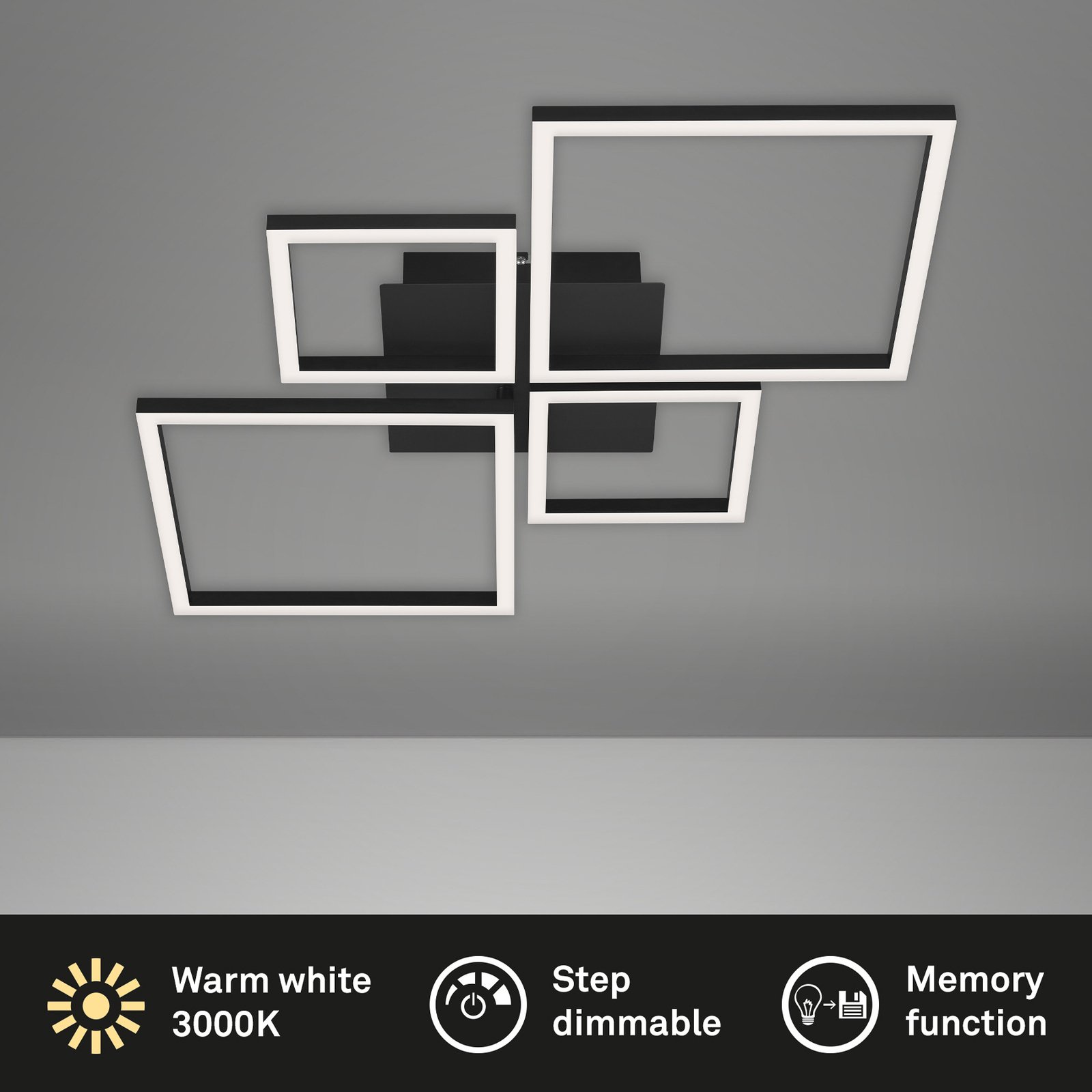 Φωτιστικό οροφής LED Πλαίσιο, Step dim, 4-φωτο μαύρο