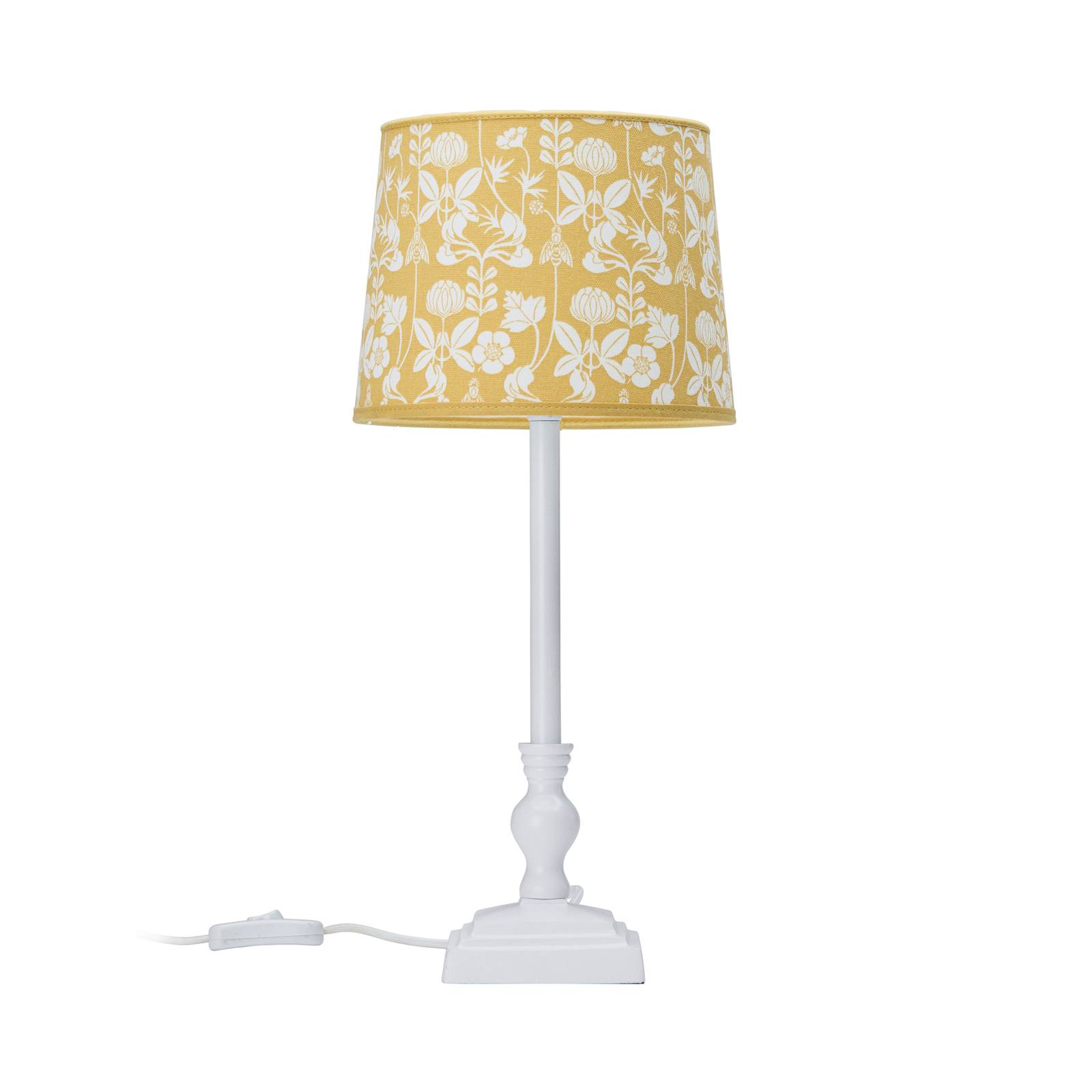 PR Home Lisa bordlampe, mat hvid/blomstret gul