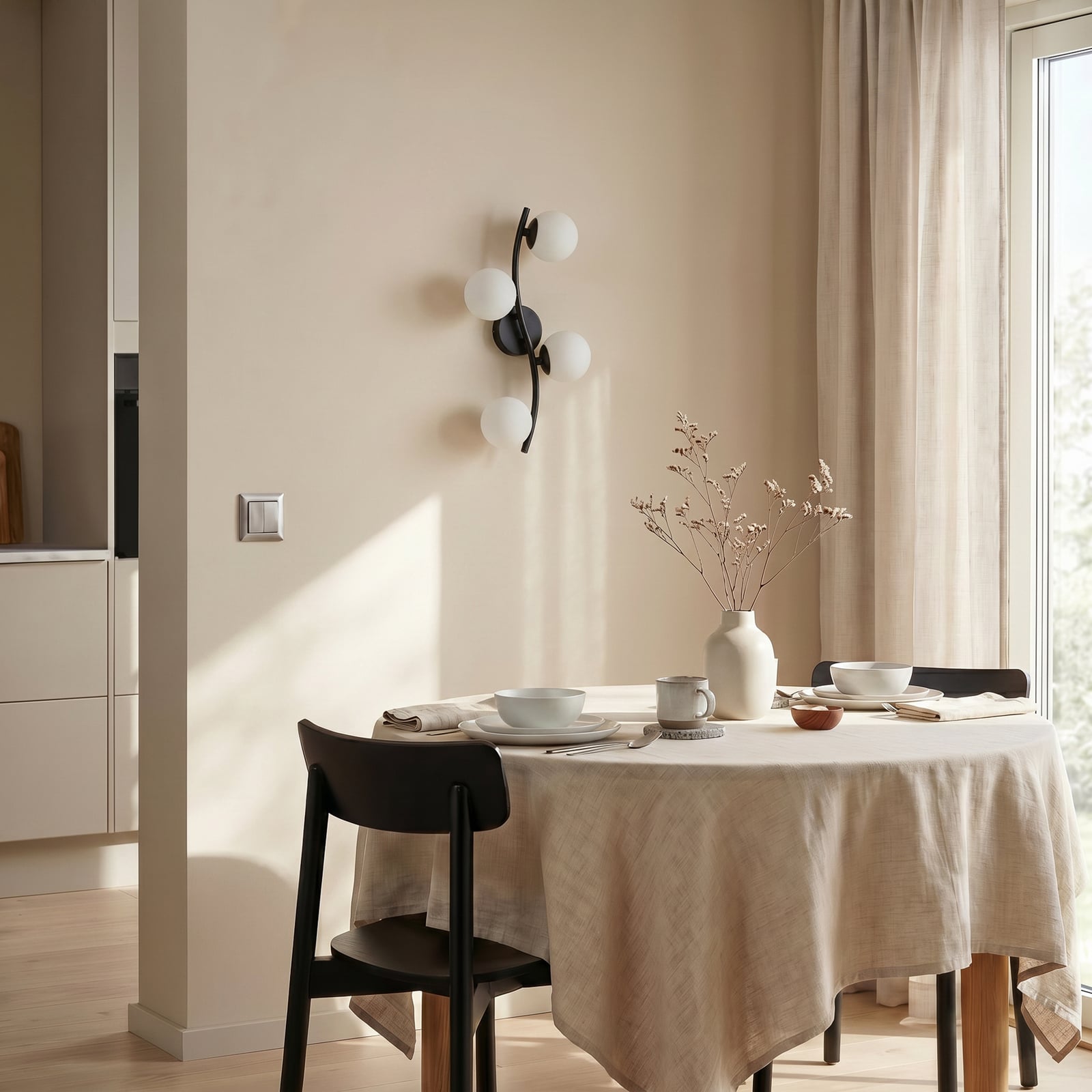 Lindby Wandleuchte Josiana, opal/schwarz, 48 cm, Kugel, Glas