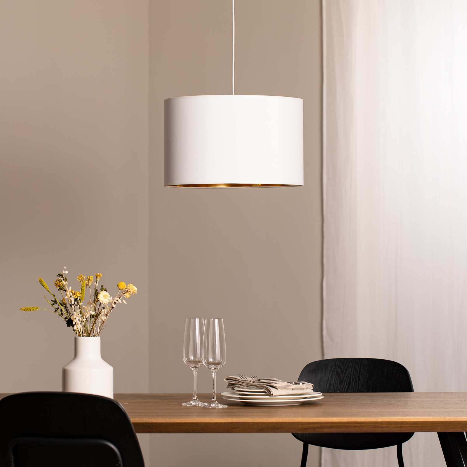 Lampă suspendată Soho cilindrică 1 bec Ø 40cm alb/auriu