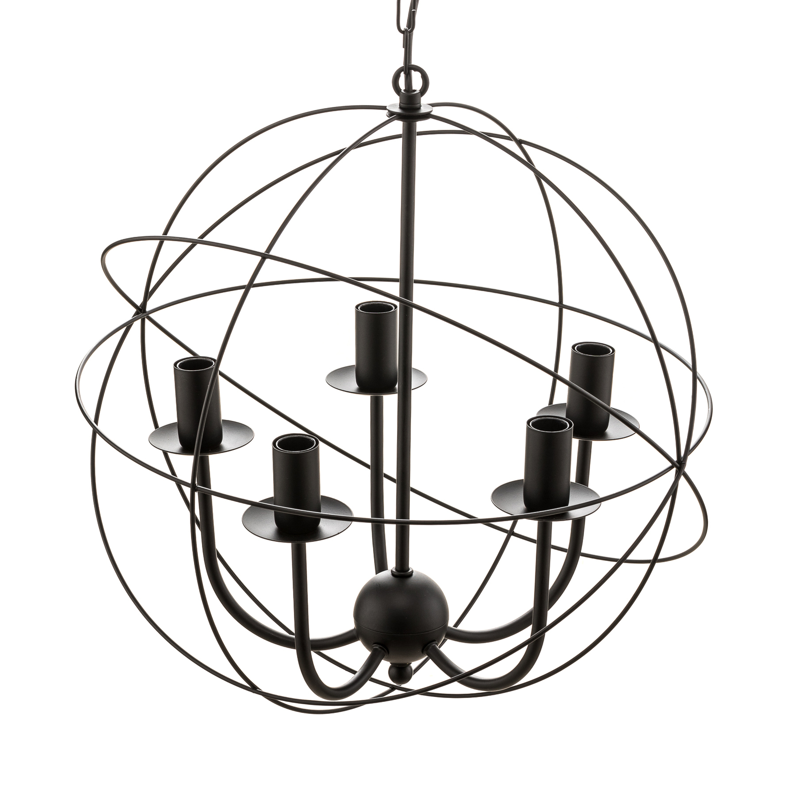 Globe kroonluchter, 5-lamps zwart