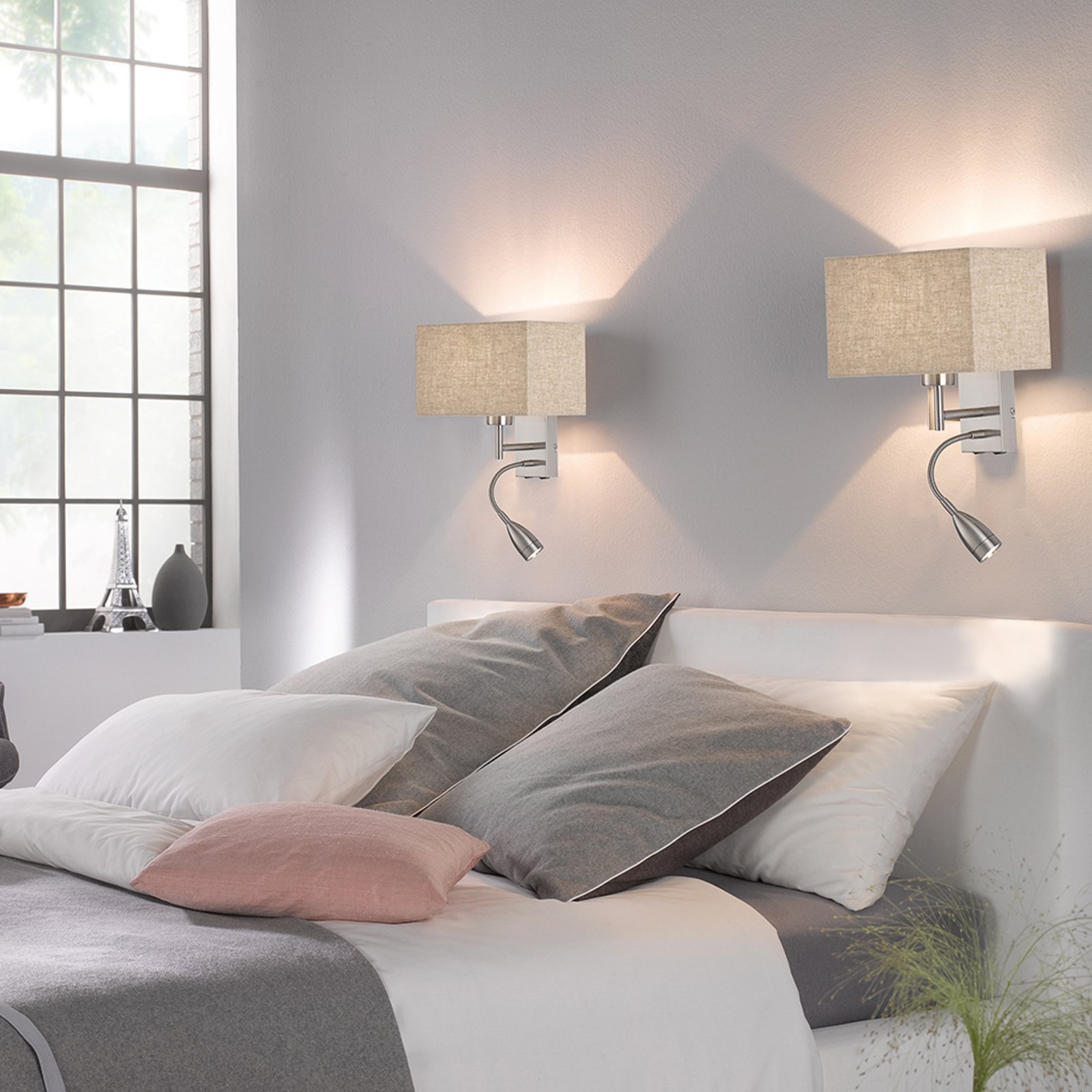 Væglampe Dream læselampe, linned sand/nikkel