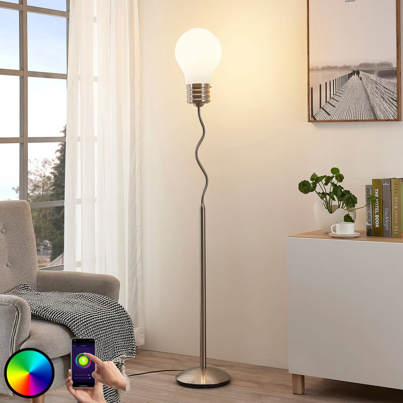 Lindby Smart lampa stojąca LED RGB Mena