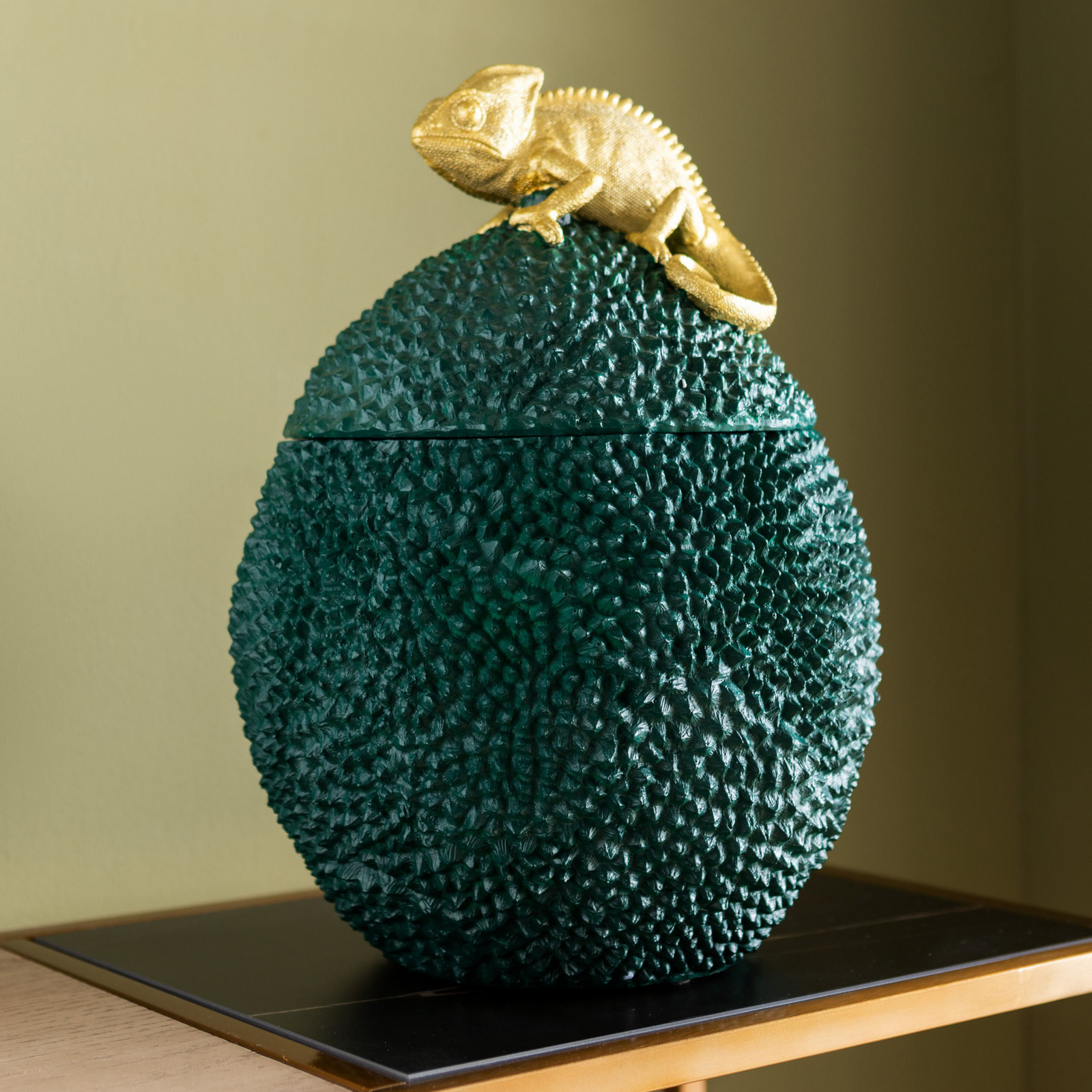 Caixa decorativa KARE Camaleão, altura 34 cm, verde escuro, dourado - candeeiros Sala de estar / jantar - Plástico
