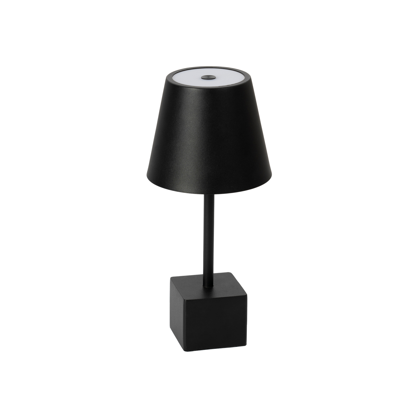 Lámpara de sobremesa Lindby LED recargable Janea CUBE, negra, metal