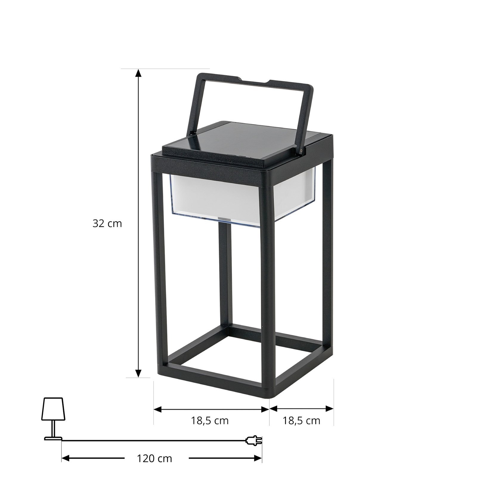 Ηλιακό επιτραπέζιο φωτιστικό LED Lucande Tilena, γωνιακό, μαύρο, με