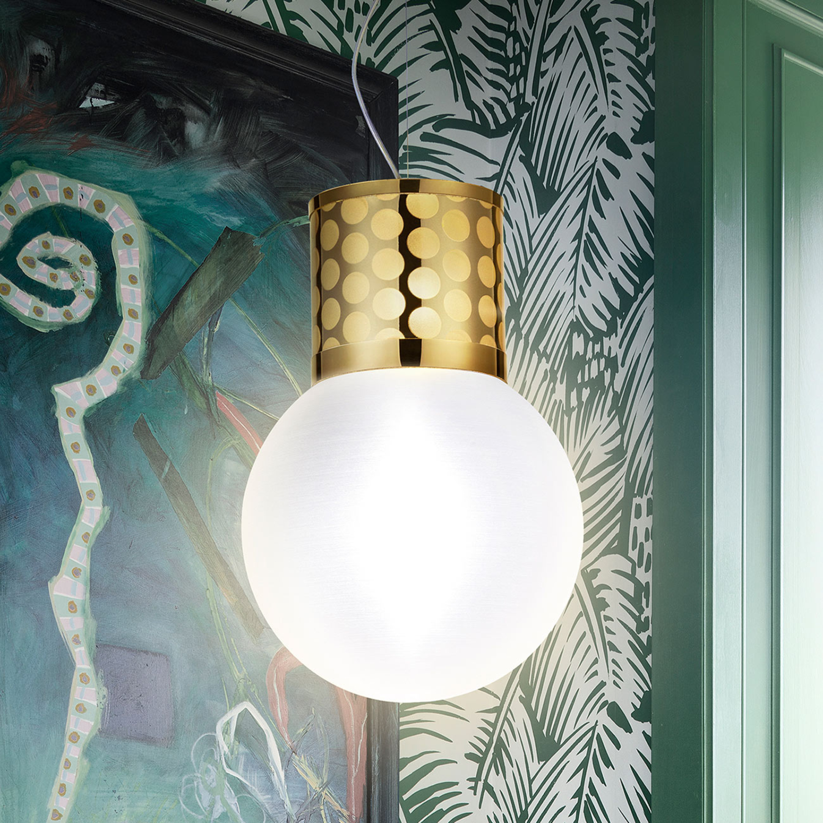 Slamp Atmosfera hanging light, Ø 30 cm, gold, for Living / Dining Room, plastic, E27, 12 W, energy efficiency: A++, H: 44.5 cm