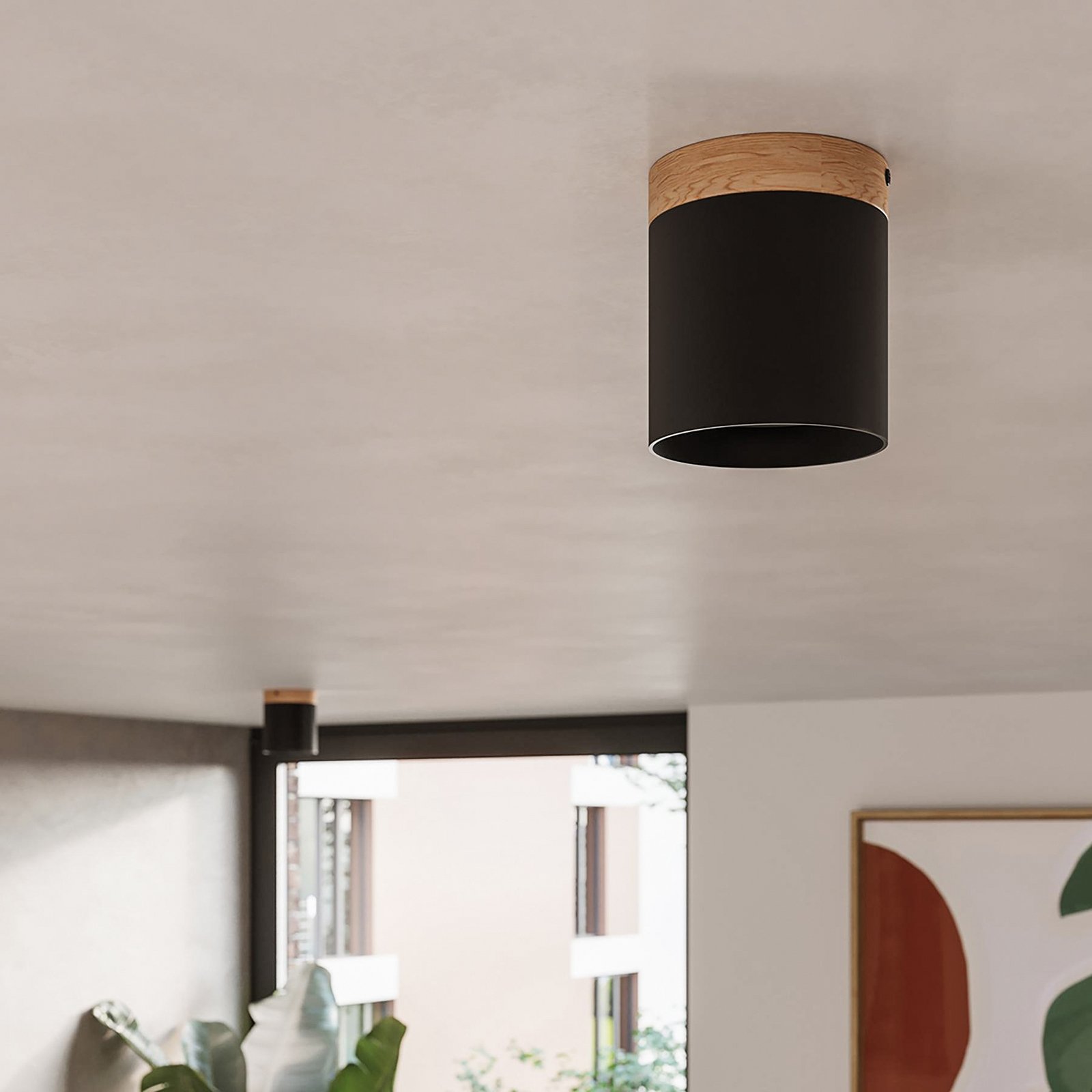 Faretto da soffitto Rif, nero, Ø 12 cm, legno, alluminio