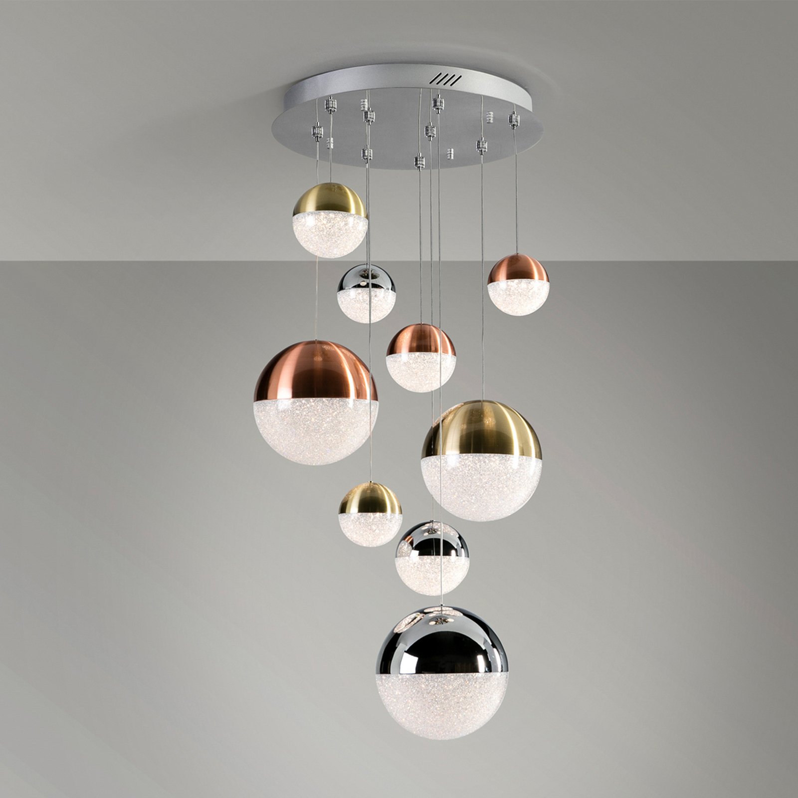 LED piekaramais apgaismojums Sphere, 9 gaismas, dimmējams, Ø 50 cm,