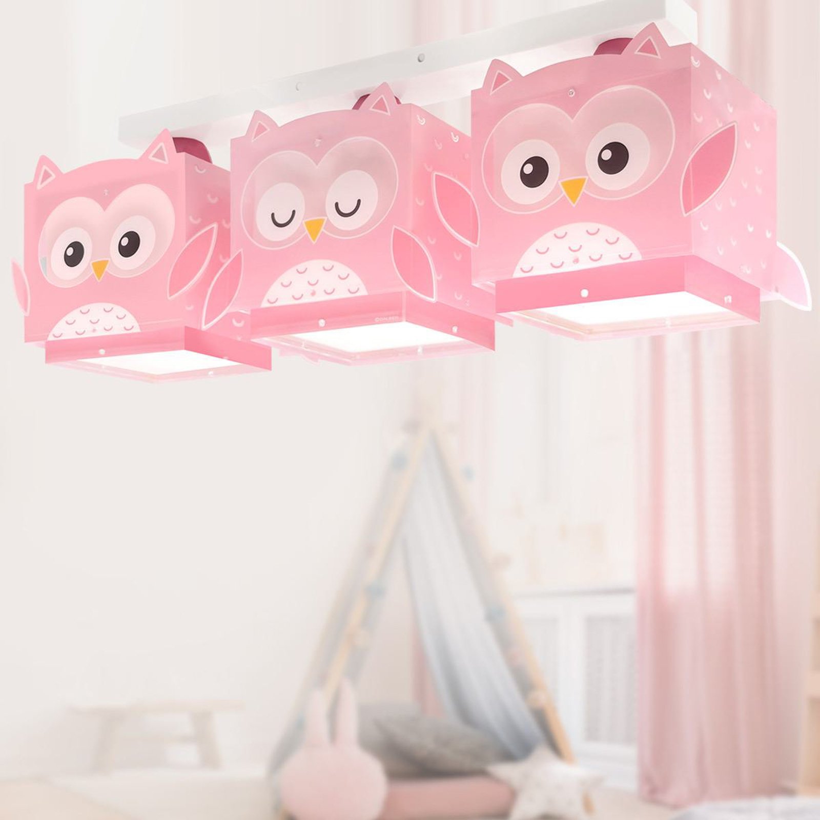 Dalber lámpara colgante Little Owl, rosa, 3 luces