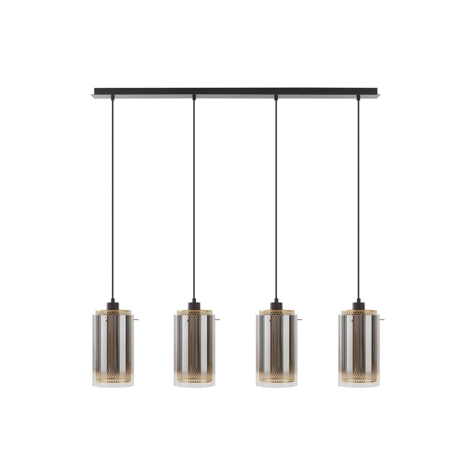 Lucande Hängeleuchte Sterzy, 105 cm lang, grau, Glas, 4-flg.