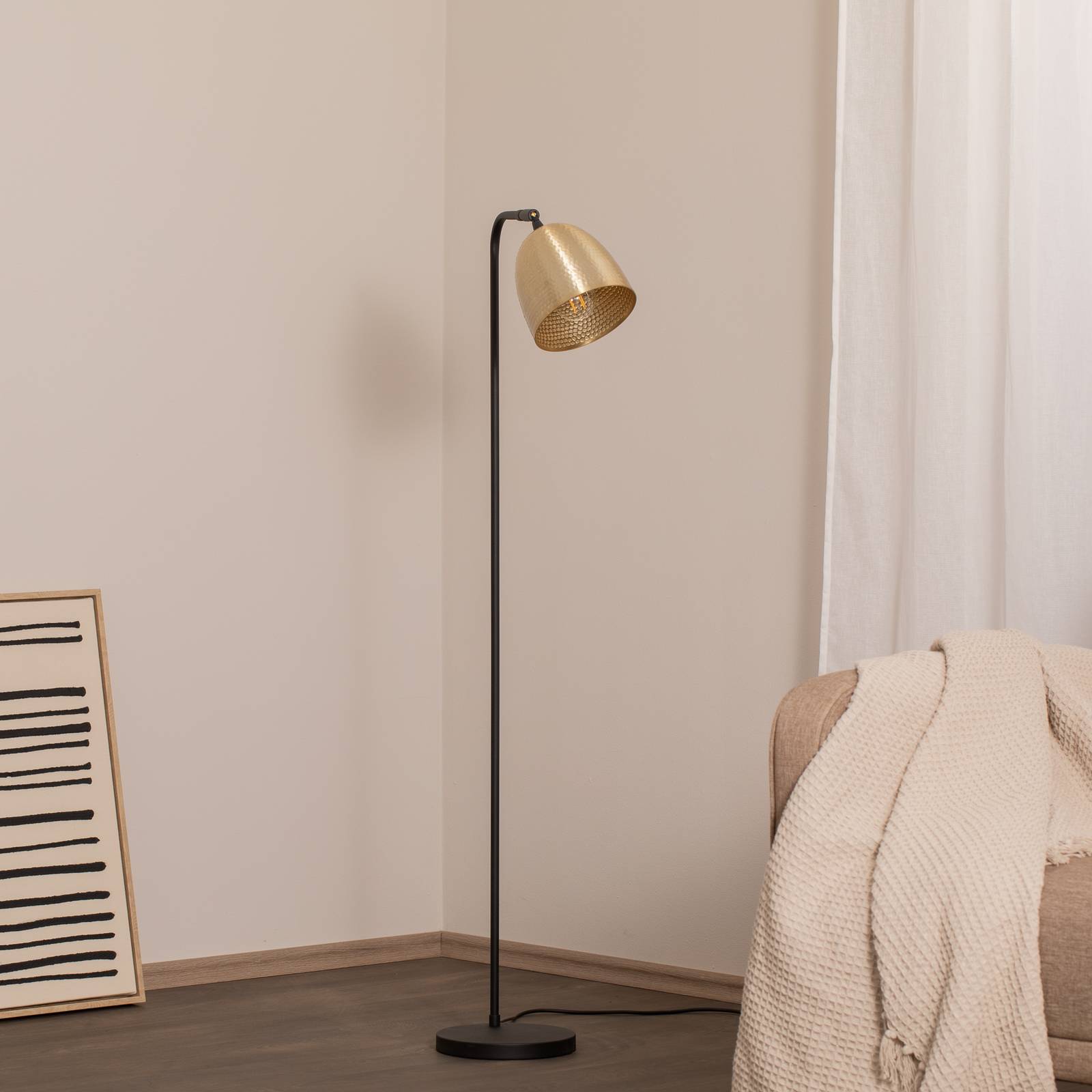 Stehlampe Tattoo 4091 gold antik/schwarz, Metall Höhe 120 cm günstig online kaufen