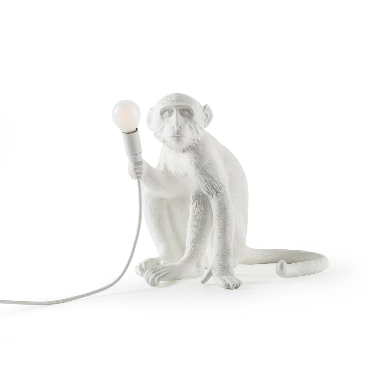 Lampe terrasse déco LED Monkey Lamp blanc assise