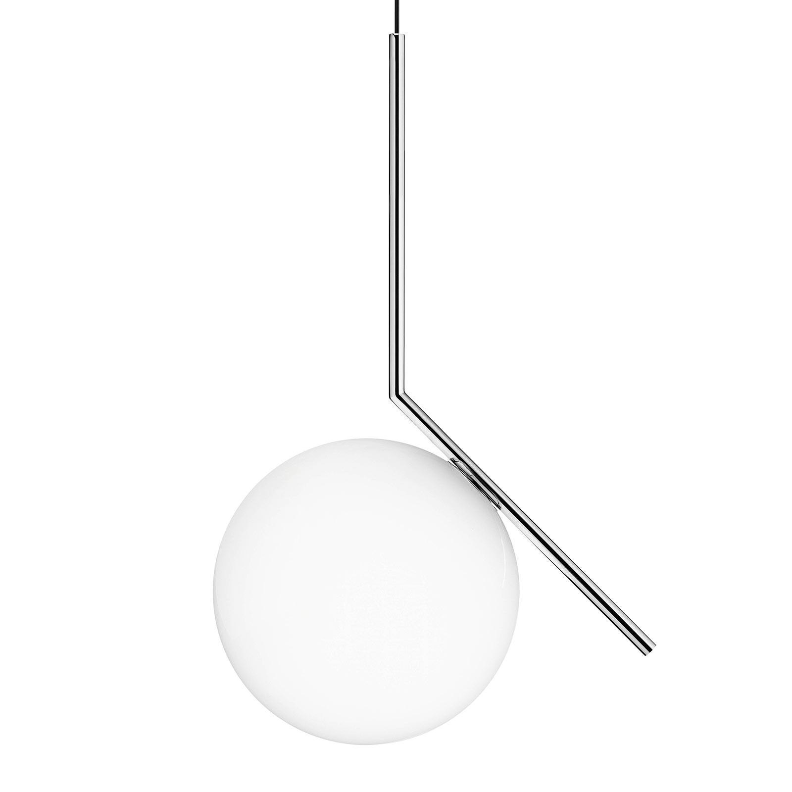 Flos FLOS IC S2 designer hanging light, chrome Ø 30 cm, for Living / Dining Room, steel, glass, E27, 205 W, energy efficiency: A++, H: 70.2 cm