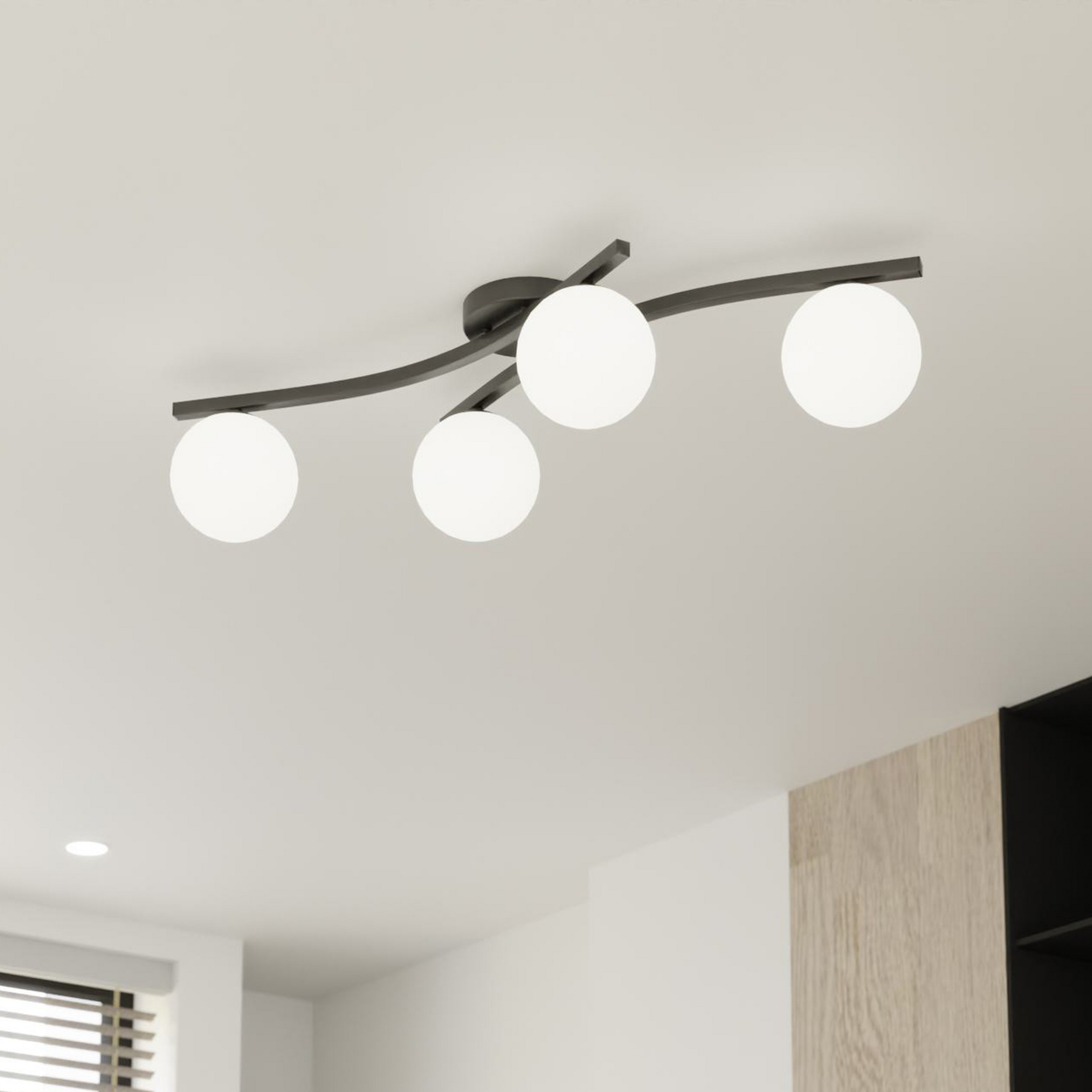 Plafoniera OPUS, lunghezza 85 cm, opale, lunghezza 84 cm, a 4 luci.