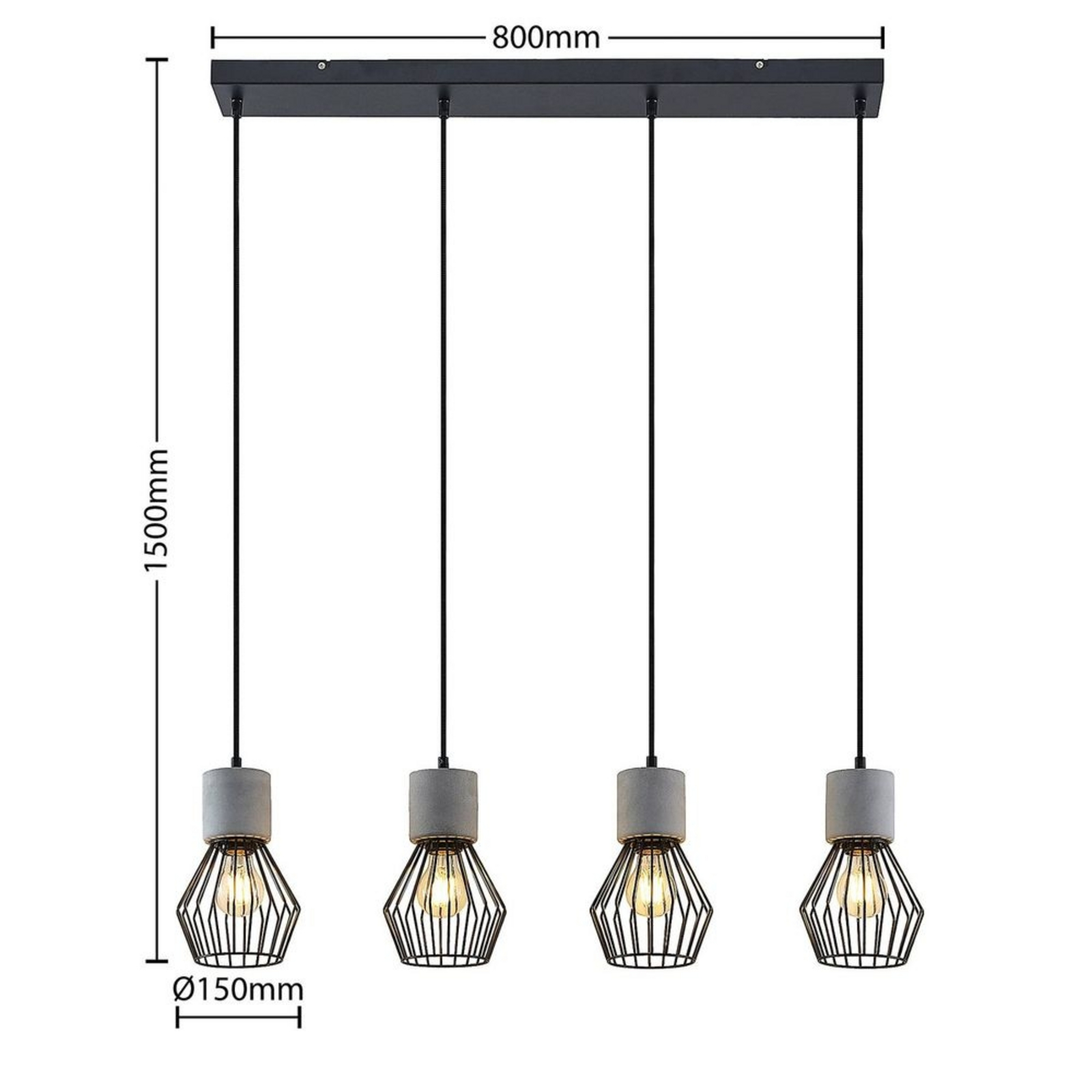 Tamalin 4 Pendant Black/Concrete - Lindby