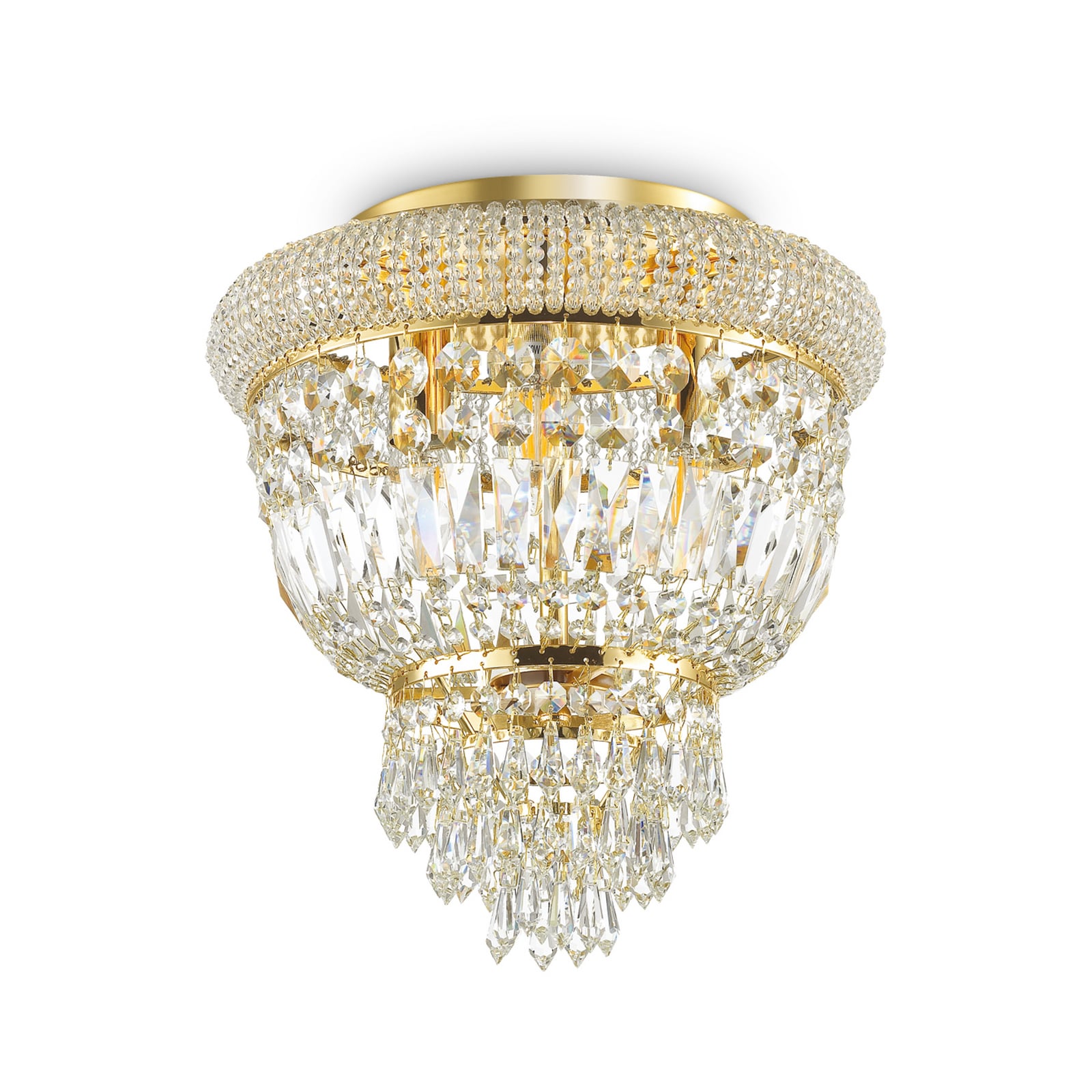 IDEAL LUX plafondlamp Dubai messing/helder, Ø 32 cm, kristal