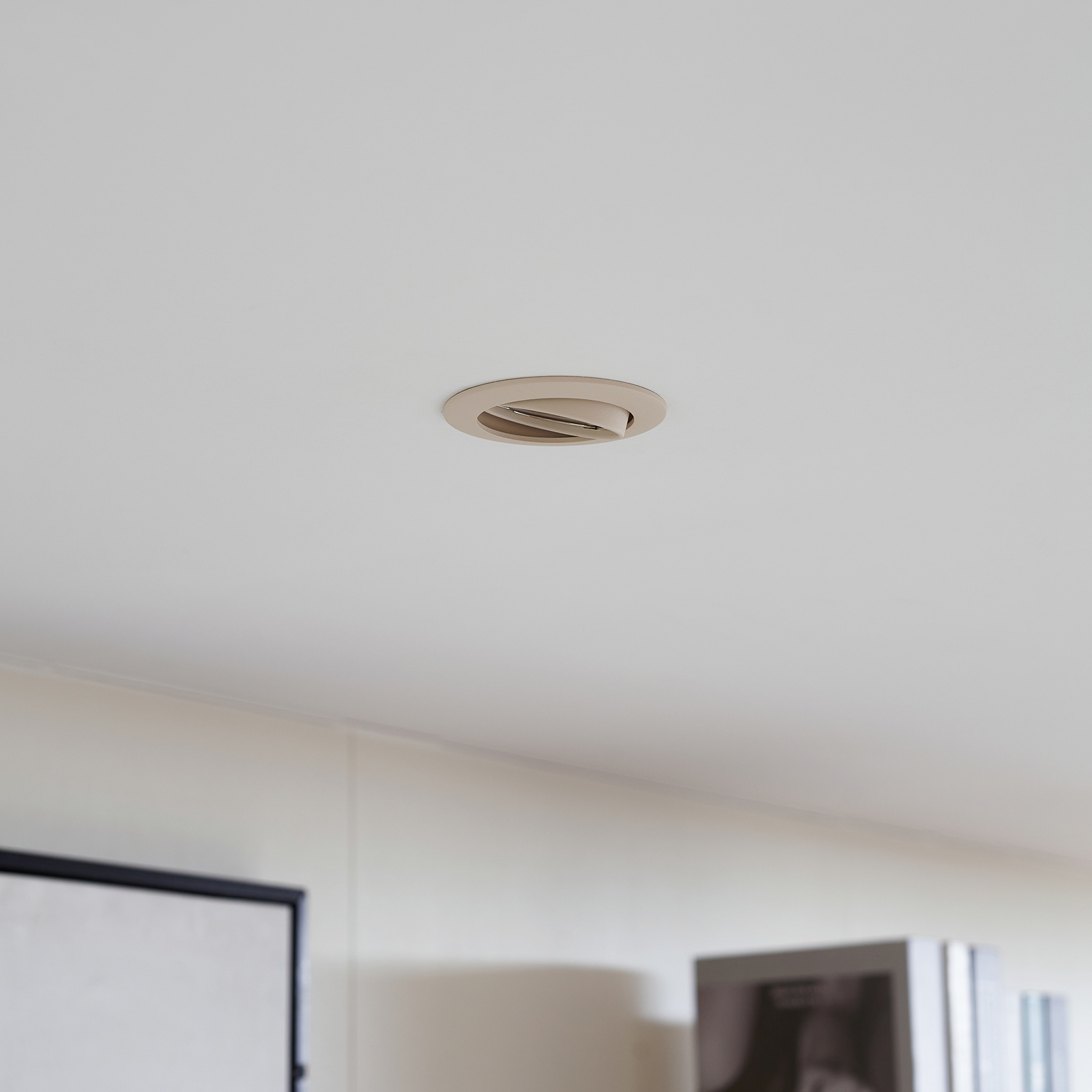 PRIOS Plafoniera a incasso Fibur, beige, zinco, Ø 8,2 cm, set da 3