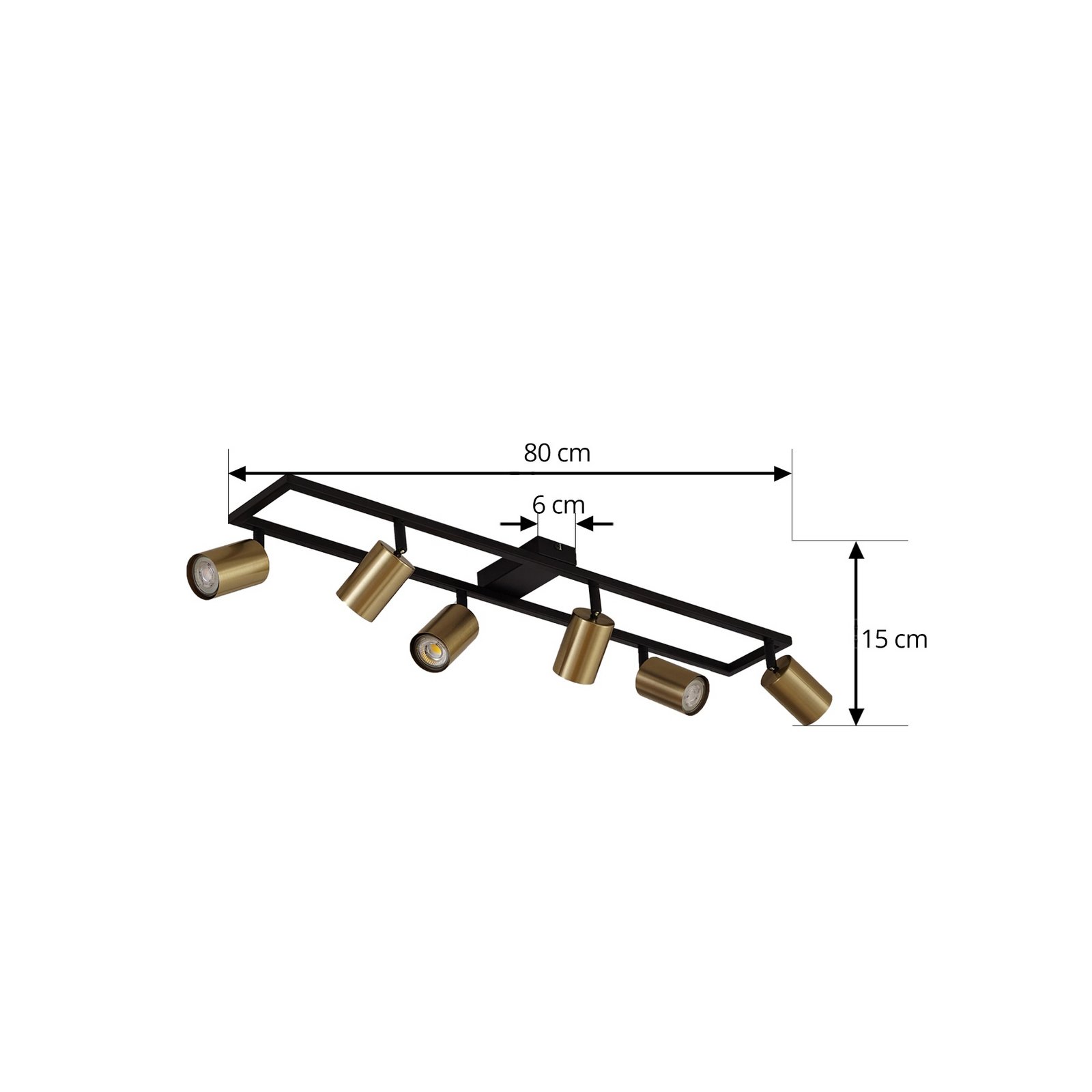 Lindby plafondspot Bravius, messing, 6-lamps, ijzer