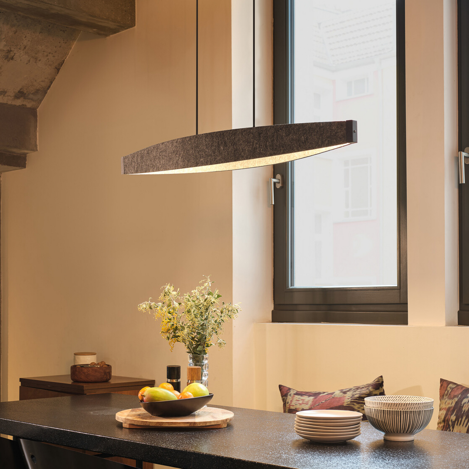 OSRAM LED-Hängelampe Decor Flat Felt, grau, Filz, 3.000 K