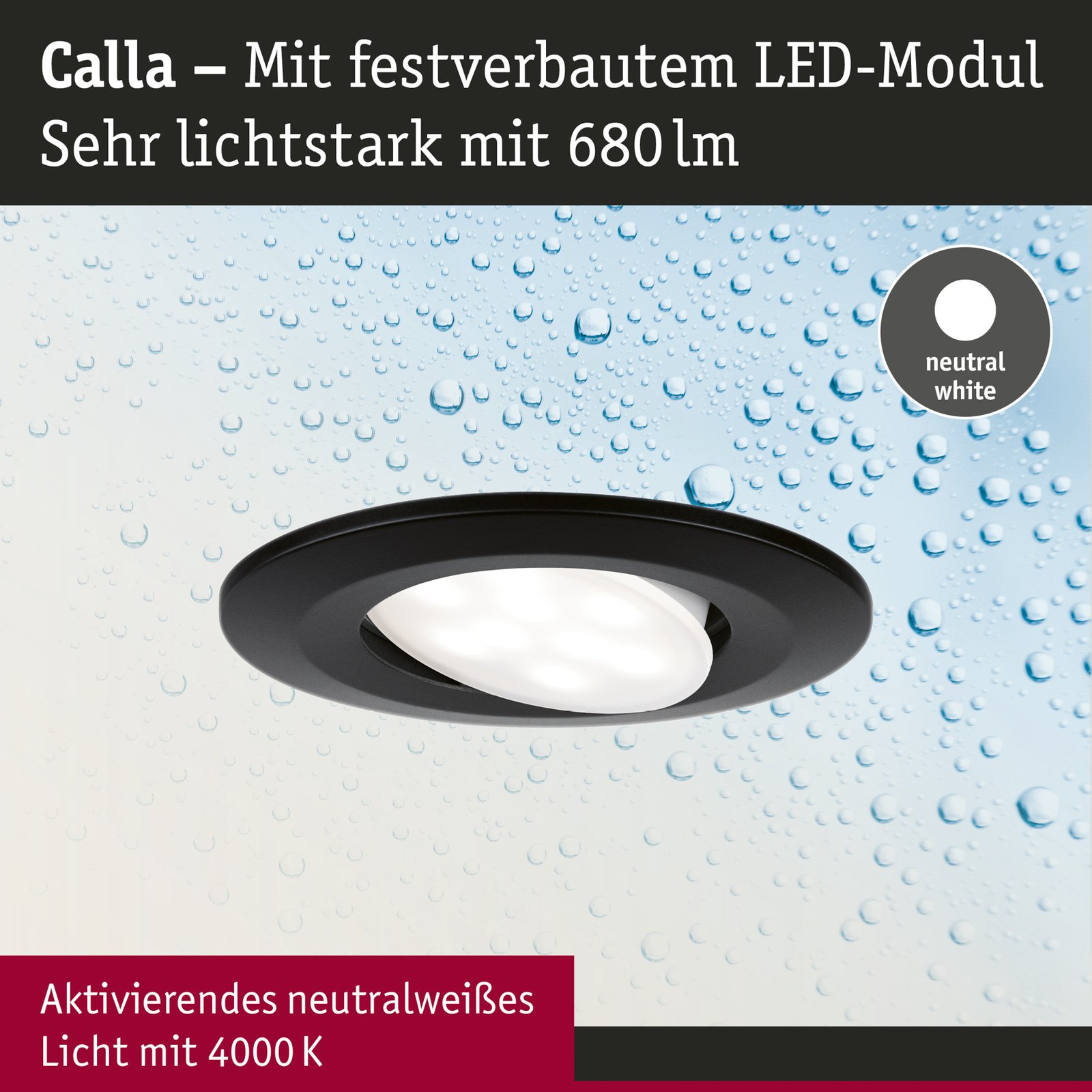 Paulmann Calla, fekete, forgatható 4,000K nem fényerőszabályozható 10s