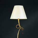 Lámpara de pie Paola con pantalla textil dorada