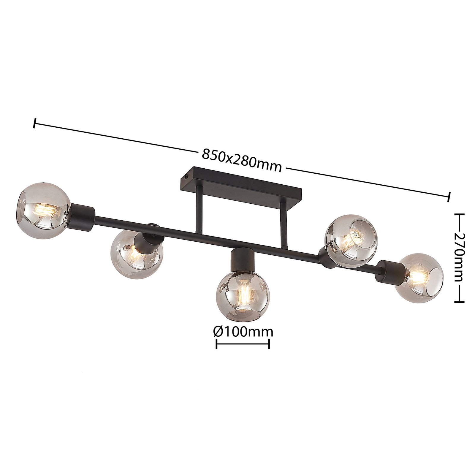 Biscala 5 Plafonnier Black/Smoke - Lindby