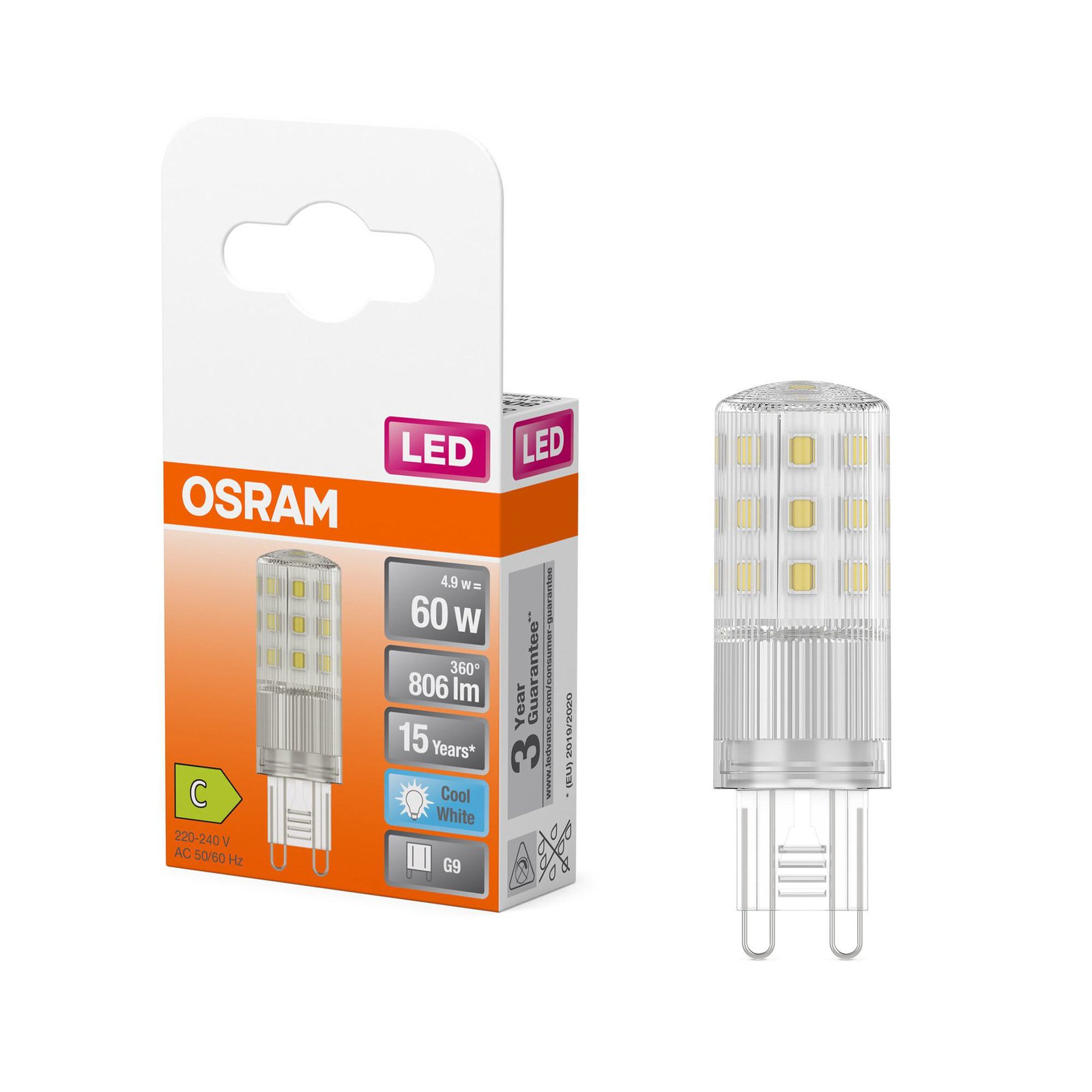 OSRAM LED-pære G9 4,9W med stiftsokkel 4 000K 320° 