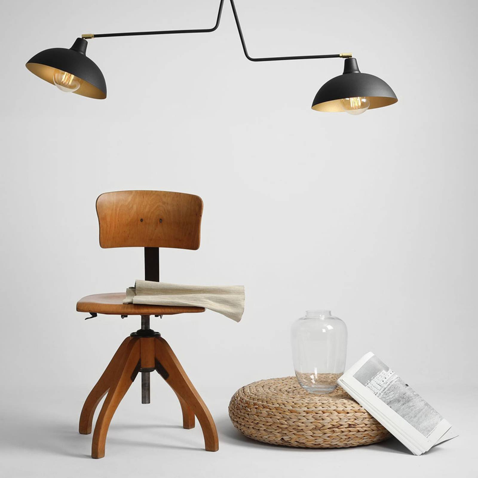 Suspension 1036, à 2 lampes, noire-dorée