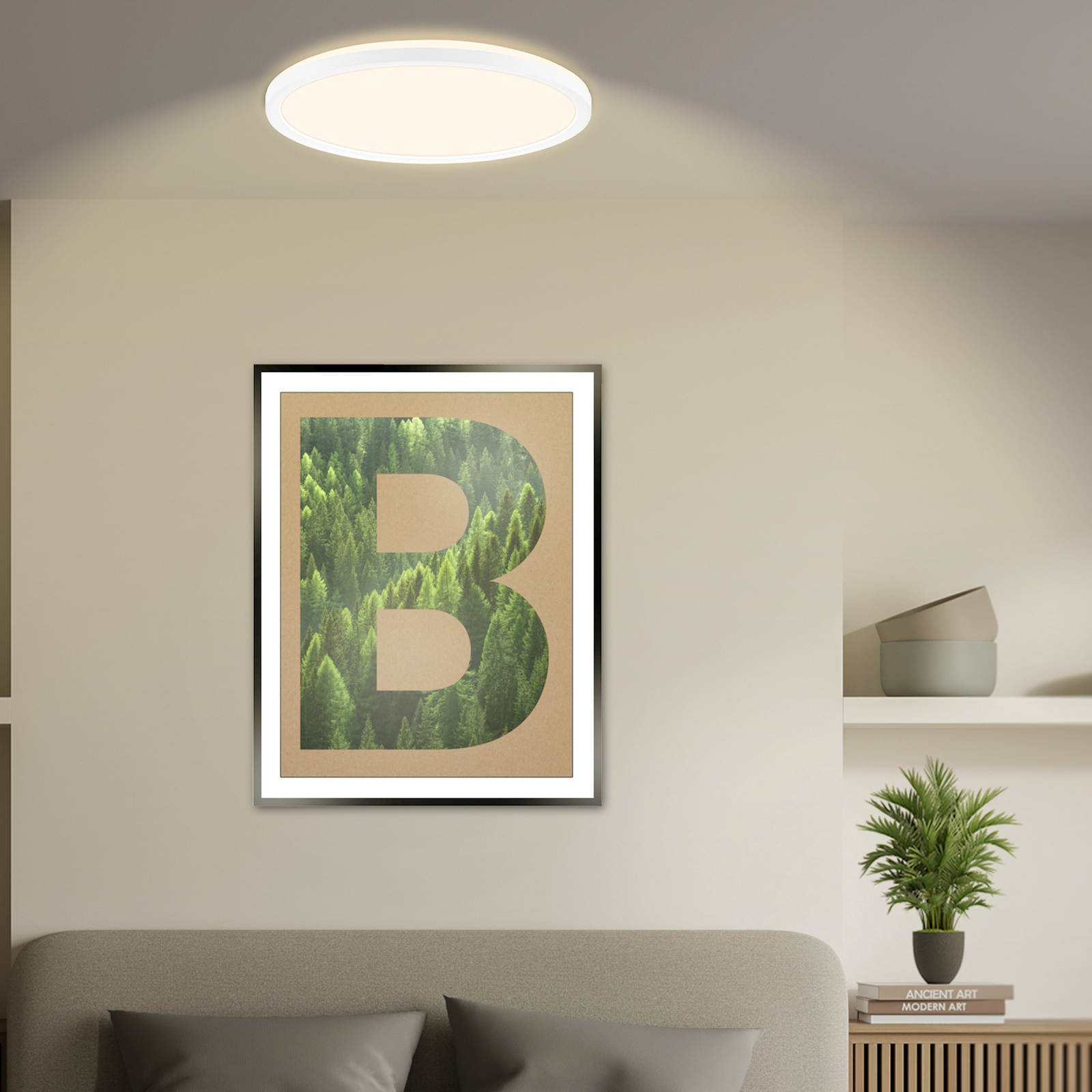 LED lubų šviestuvas „Tava A“, CCT, Ø 29 cm, baltas, nuotolinio valdymo pultas