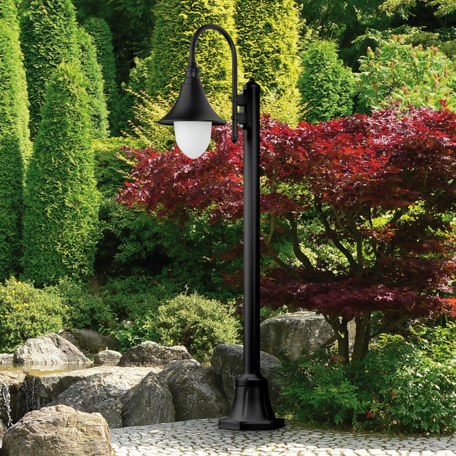 LCD High-quality path light Miranda, black, die-cast aluminium, glass, E27, 100 W, energy efficiency: A++, H: 143 cm