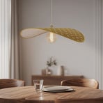 Lindby viseča svetilka Tulio, rumena vzorčasta, tkanina, Ø 50 cm