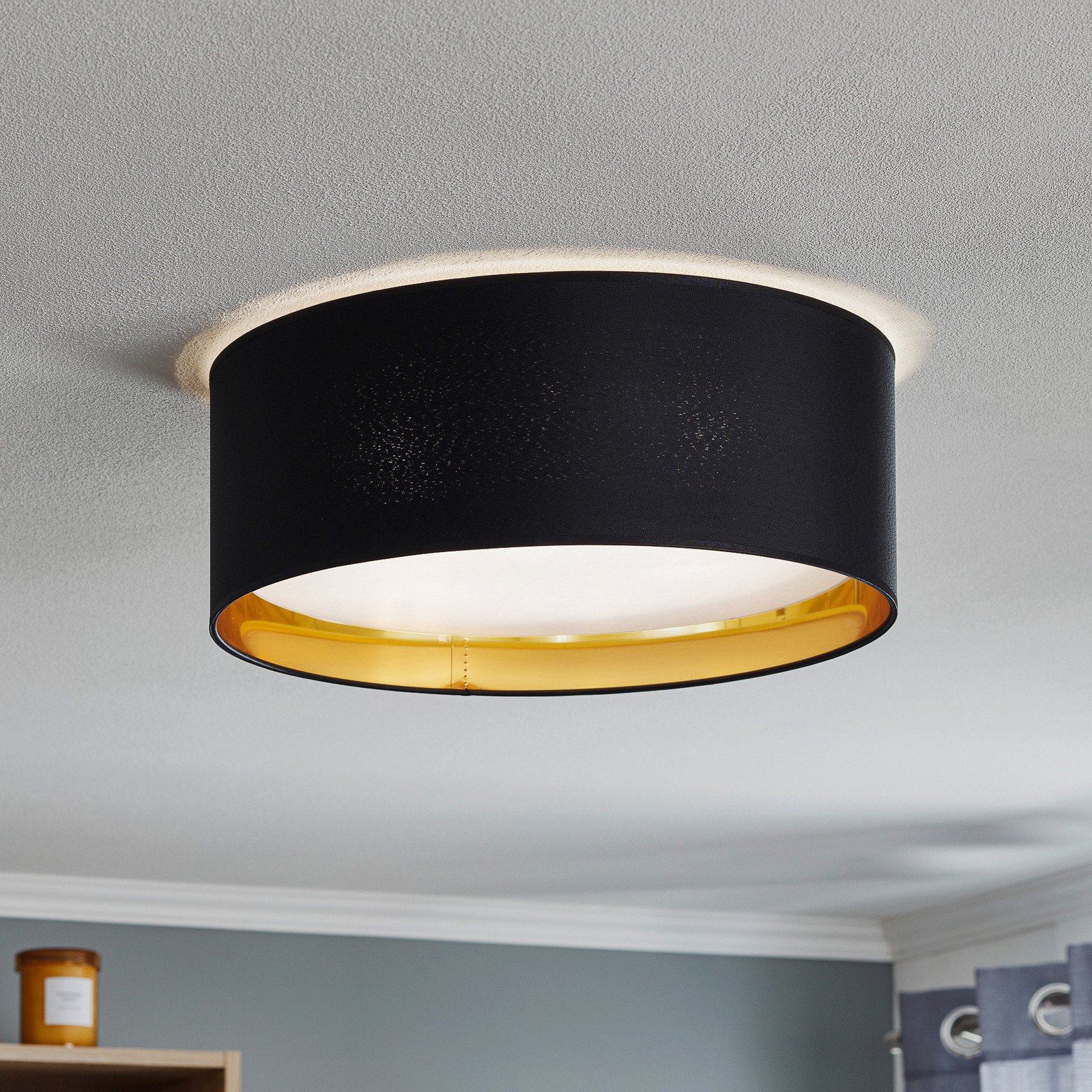 TK Lighting Plafonieră Bilbao negru/auriu Ø 45 cm - dormitor - modern - negru alb auriu - Țesătură / Textil