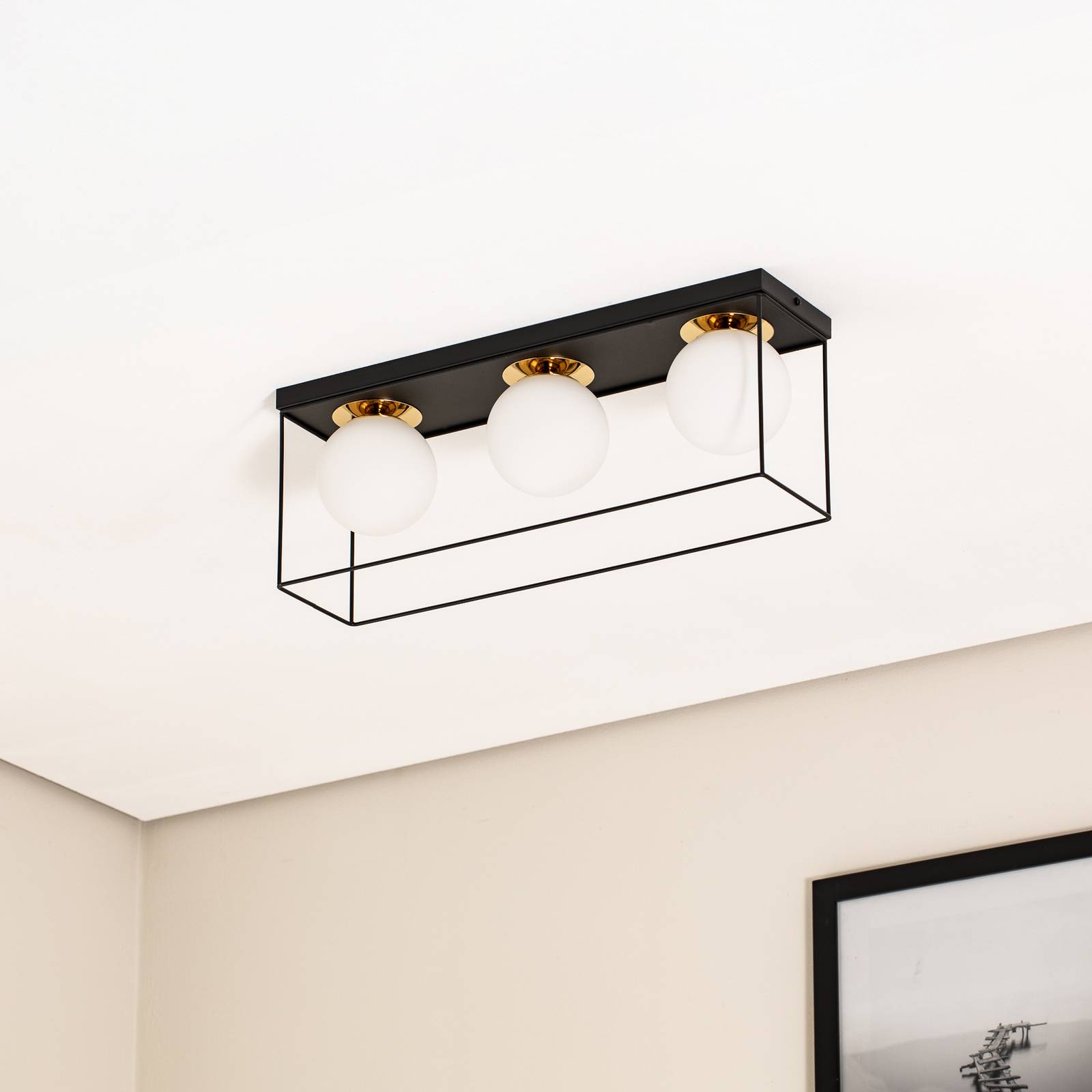 Lampa sufitowa Aroma, 3-punktowa, czarno-biało-złota, stal