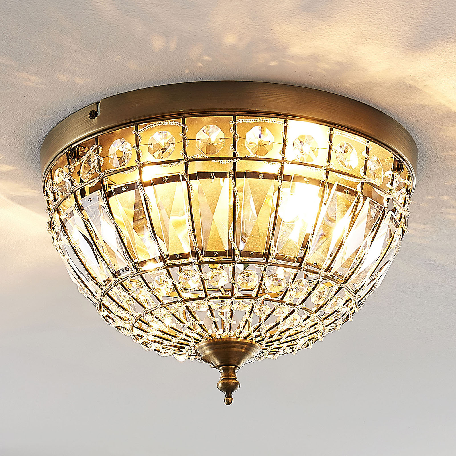Lindby Jamaal loftlampe af glas - marokkansk lampe stue/spisestue - antik messing, klar - jern, glas