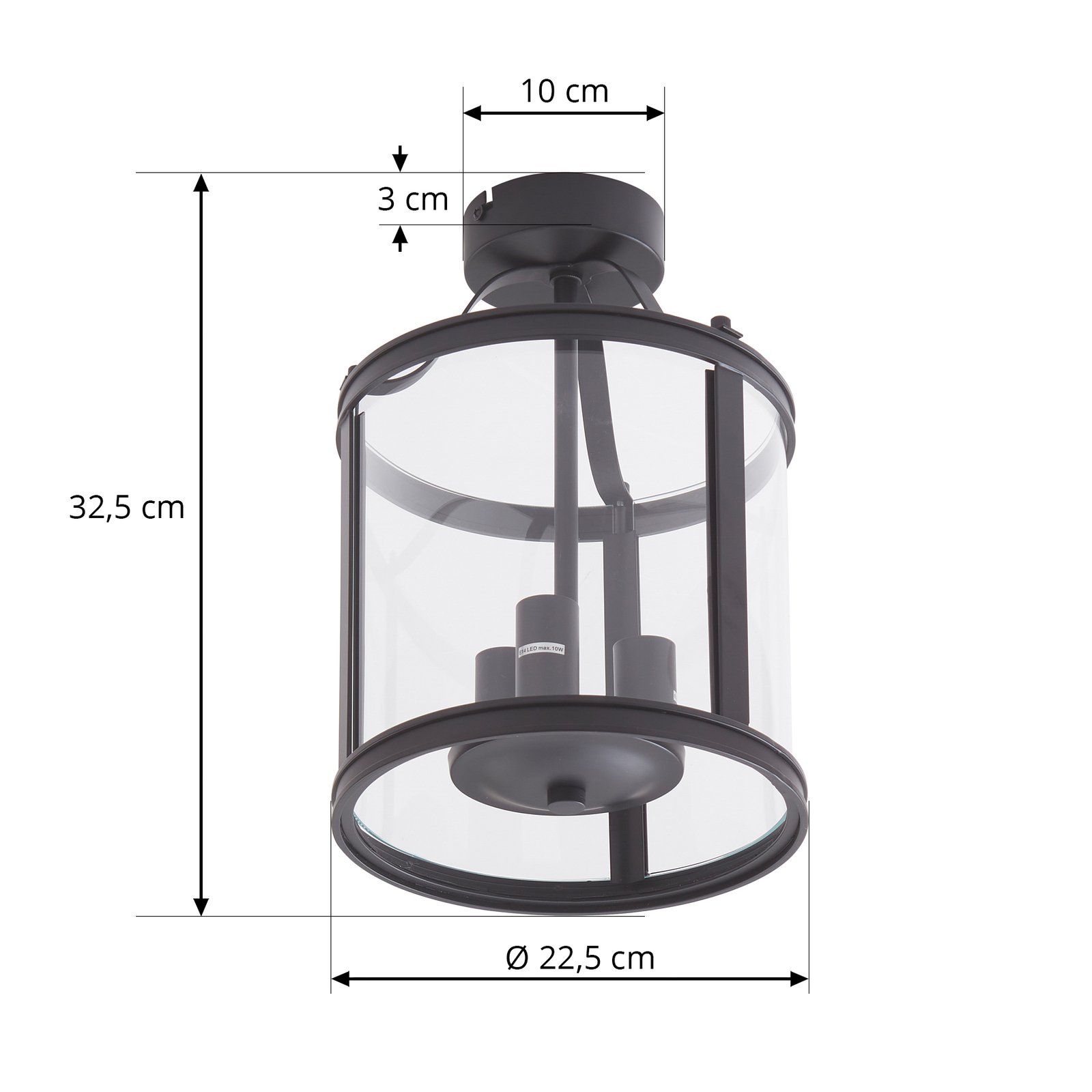 Lucande plafondlamp Eryk, Ø 23 cm, zwart, glas, 3-lamps