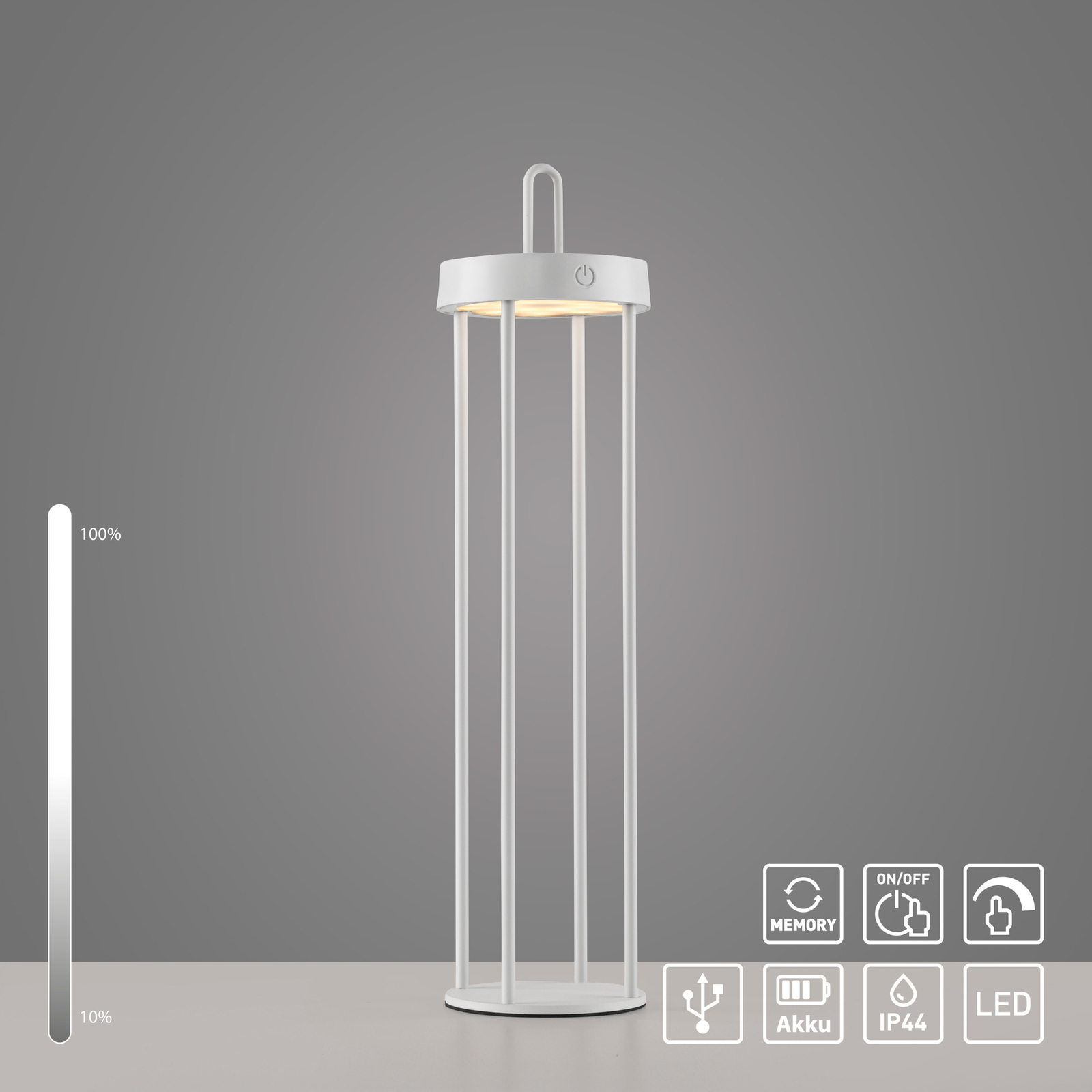 JUST LIGHT. Anselm LED įkraunama stalinė lempa, balta, 50 cm, geležis