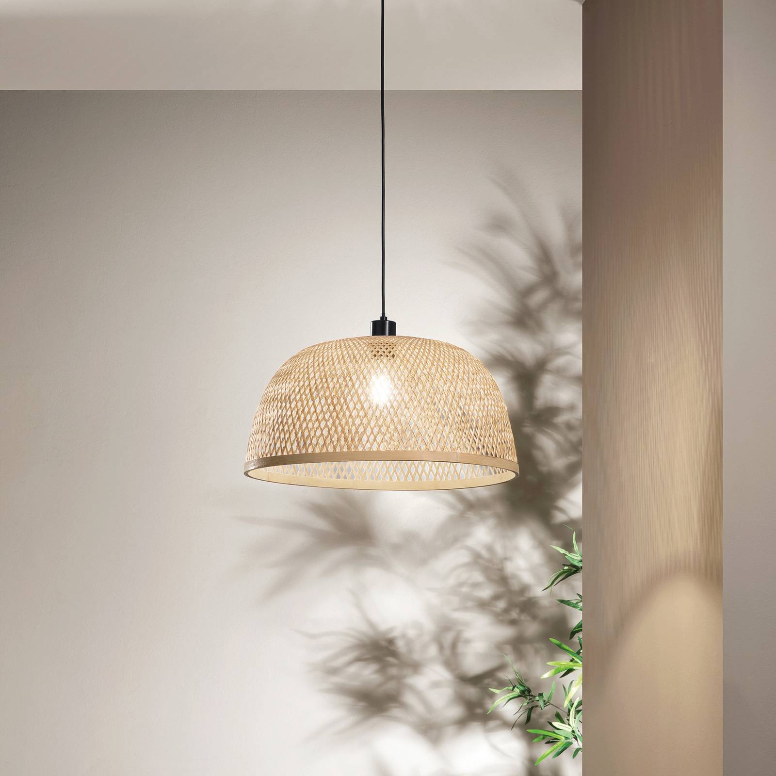 Pendellampe Bamboo, braun, Ø 48 cm, Bambus günstig online kaufen