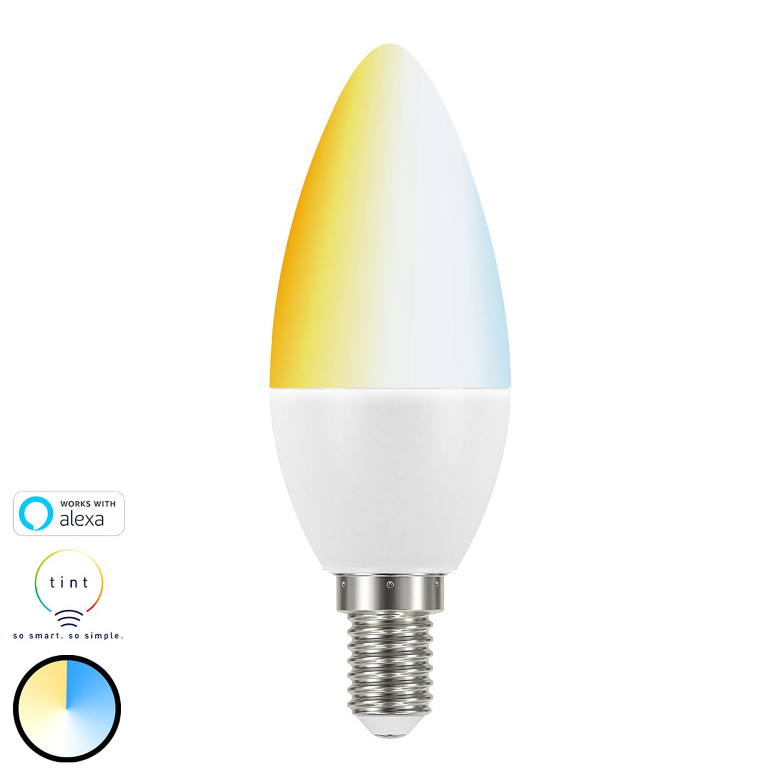 TINT Mueller Light tint white LED candle bulb E14 5.8 W, E14, 5.8 W, energy efficiency: A+, L: 11 cm